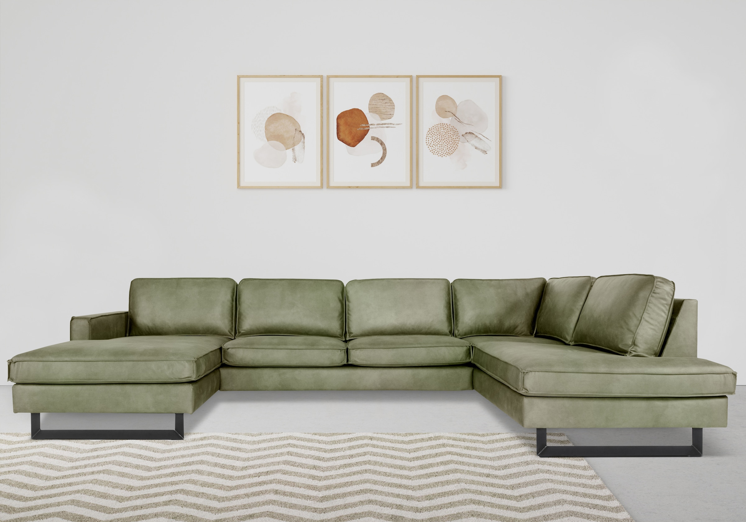Places of Style Wohnlandschaft »Pinto, 350 cm, U-Form, XXL, mit Ottomanen«, Cord, Feincord, Luxus-Microfaser Leder und Chenille