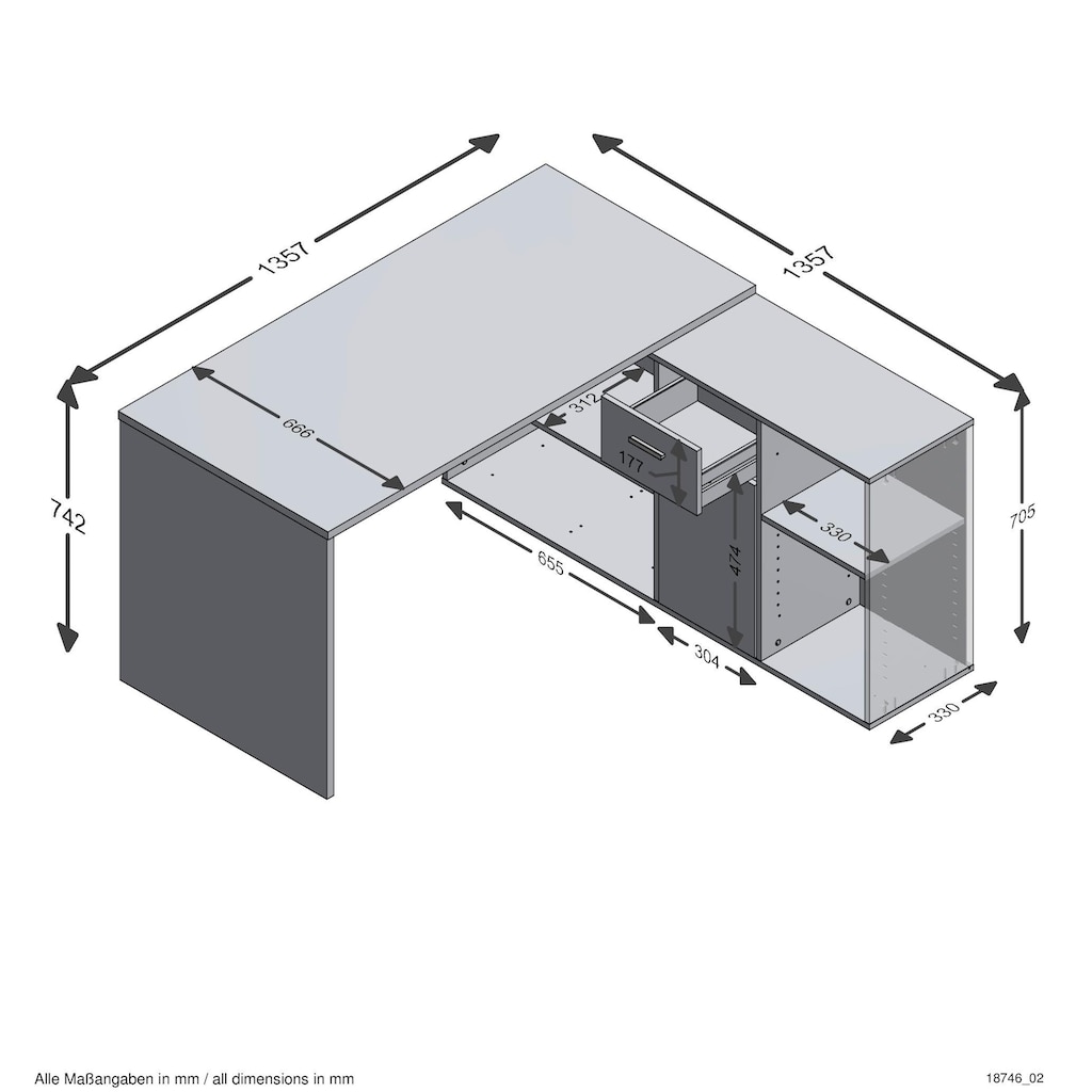 FMD Eckschreibtisch »Lex, Schreibtisch / Sideboard,«