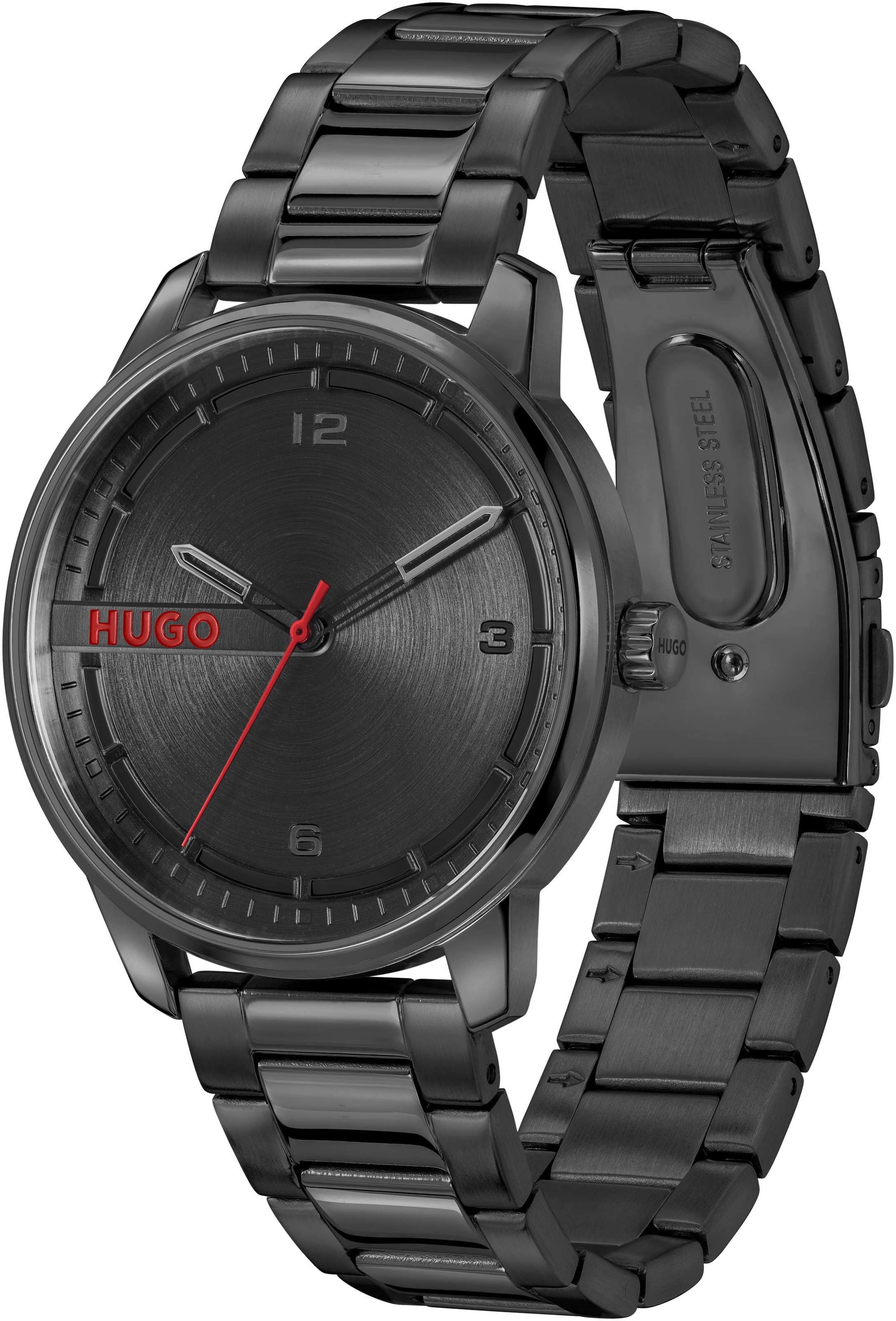 HUGO Quarzuhr »#STAMP«, Armbanduhr, Herrenuhr, analog, Edelstahlarmband