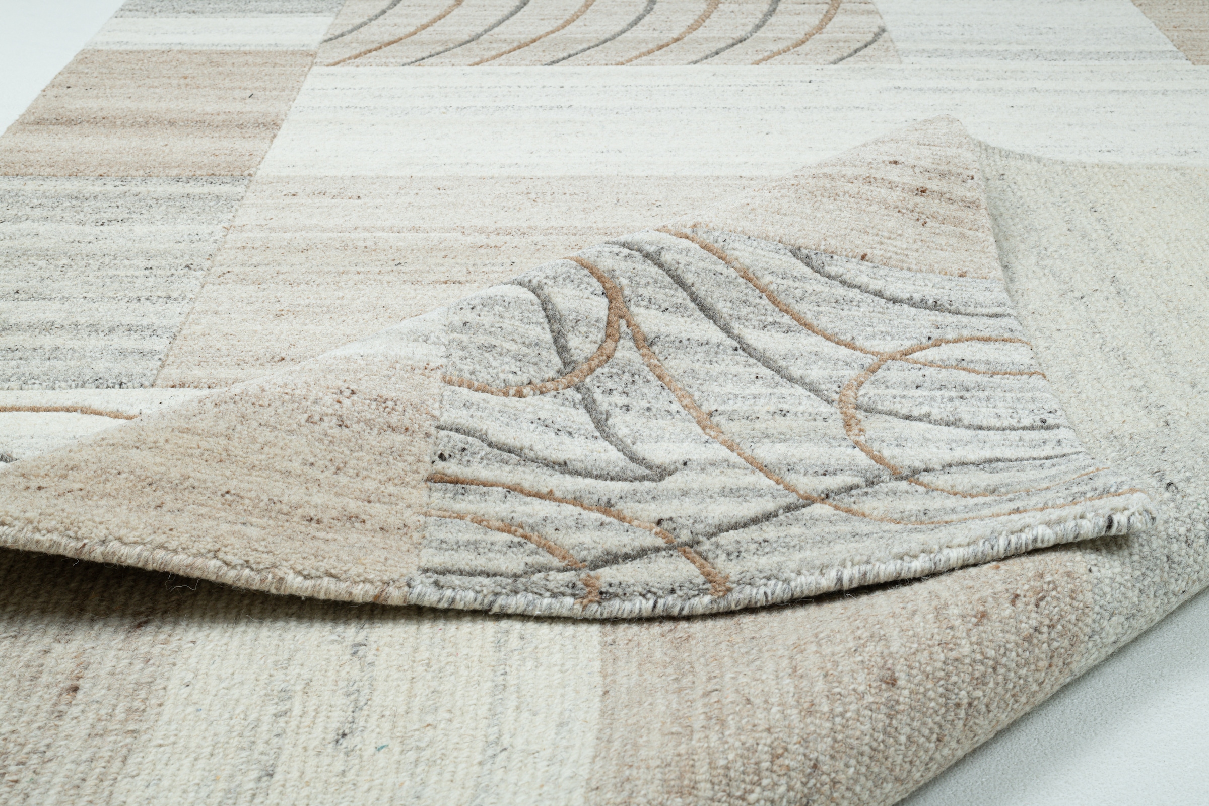 THEKO Wollteppich »Nakarta 2« rechteckig 12 mm Höhe reine Wolle, handgeknüpft, Naturtöne, Patchworkdesign, meliert