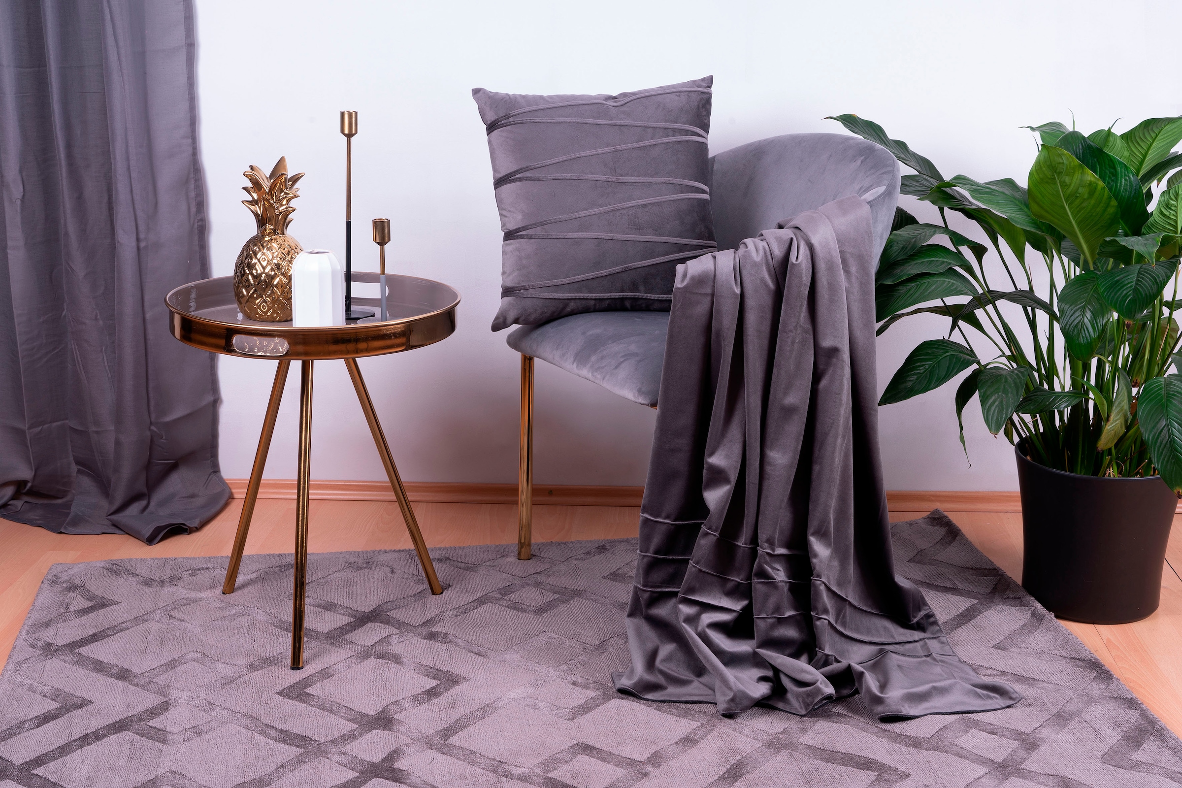 Ensemble Coussin & Plaid "Paulina" 130x170cm Gris Graphite