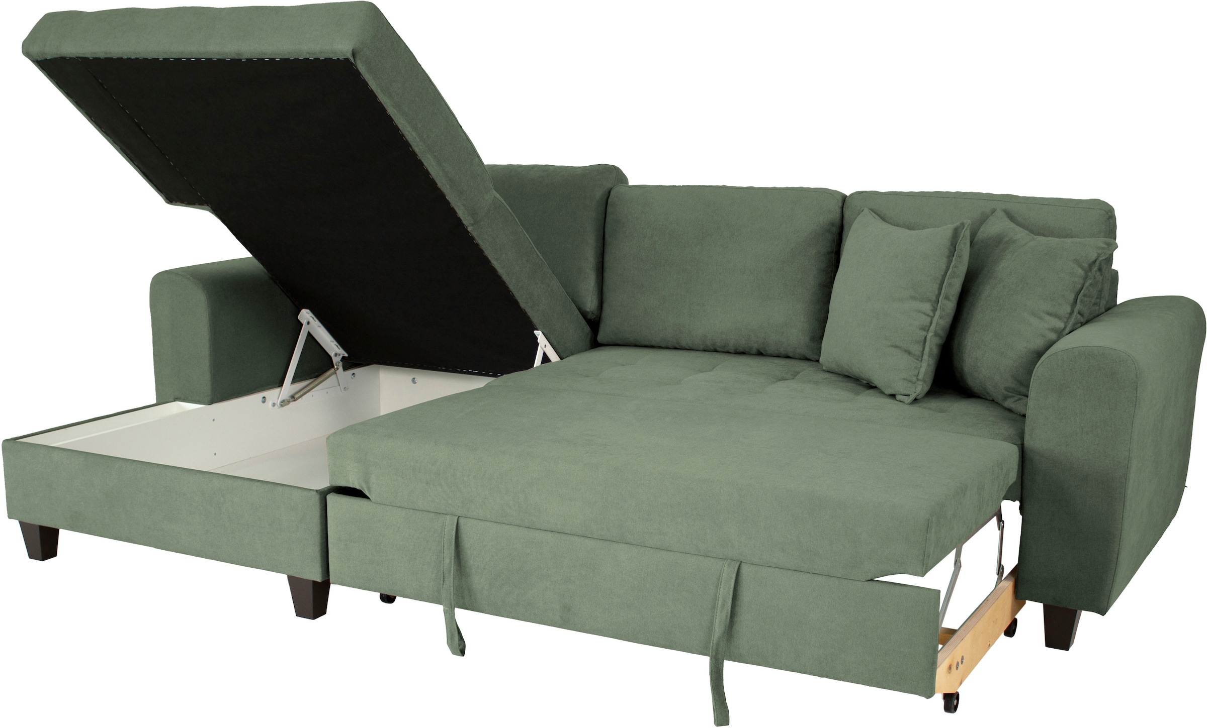 Trends by HG Ecksofa »Moritz L-Form, B: 265 cm« mit Bettfunktion, Bettkasten & Zierkissen