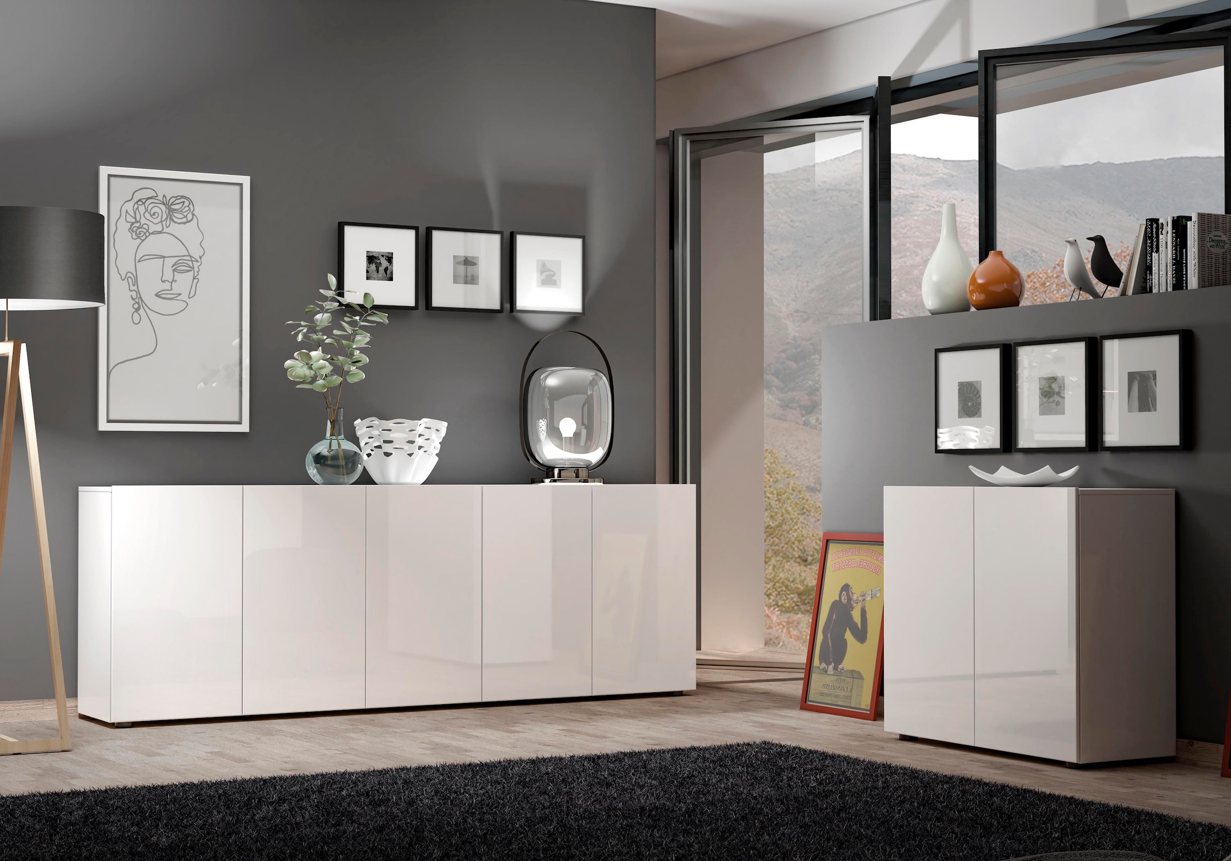Home affaire Sideboard »MISTER, Kommode, Lowboard, Breite 90 cm, Made in Italy« Korpus und Fronten komplett Hochglanz lackiert