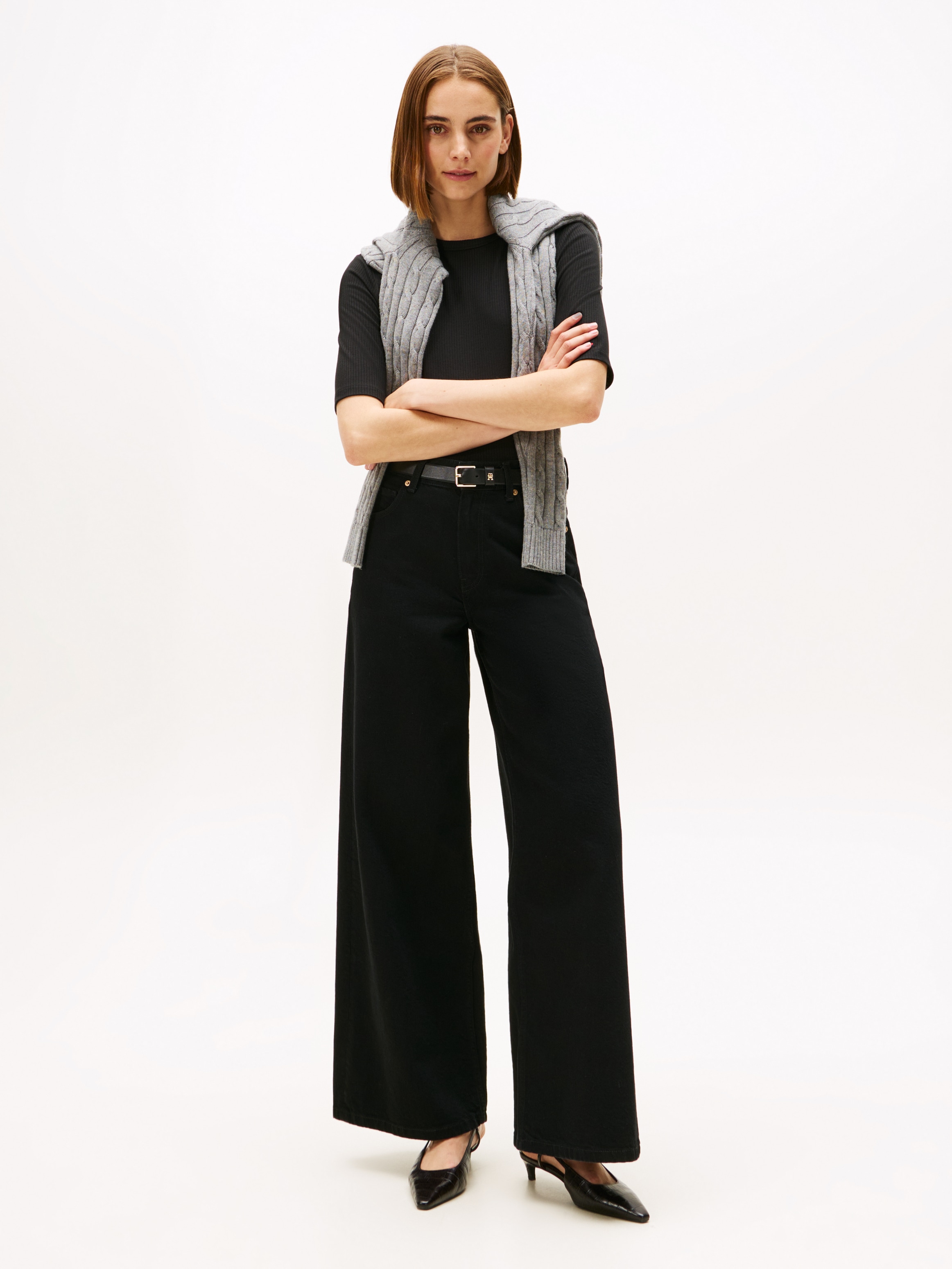 Tommy Hilfiger Kurzarmshirt »SLIM 5X2 RIB C-NK 1/2 SLV mit Rundhals und Rippstruktur« unifarben, casual, slim fit, Viskosemix, Rundhals