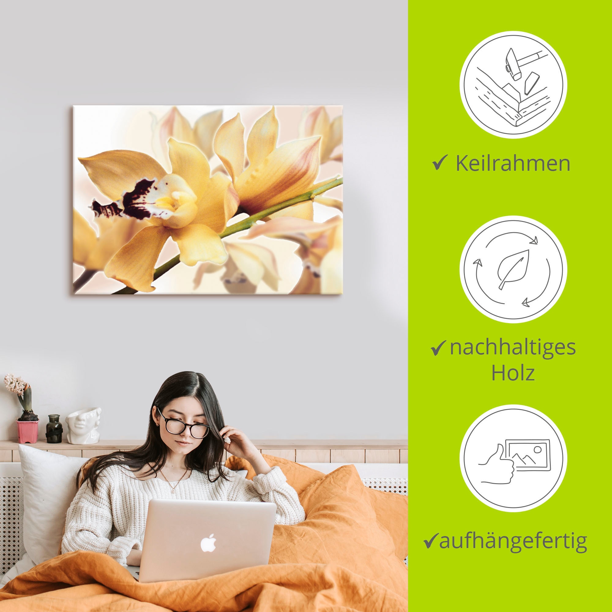 Artland Wandbild »Gelbe Orchidee« Blumenbilder 1 Stk. tlg. als Alubild, Leinwandbild in verschied. Größen