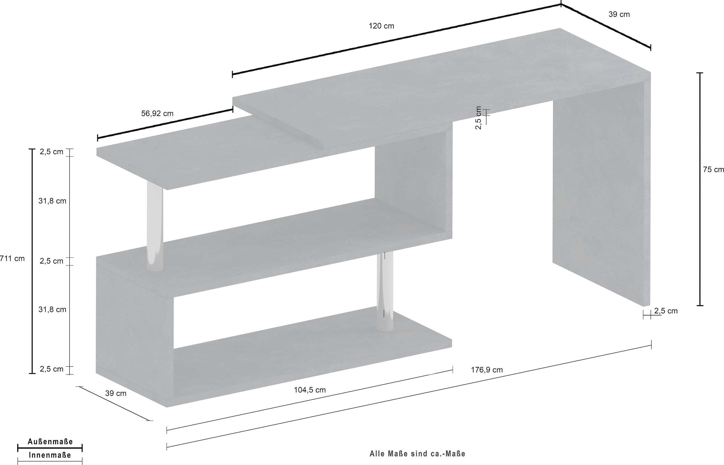 INOSIGN Schreibtisch »Volta, Made in Italy« multifunktional - als Computertisch, Eckschreibtisch oder Sideboard