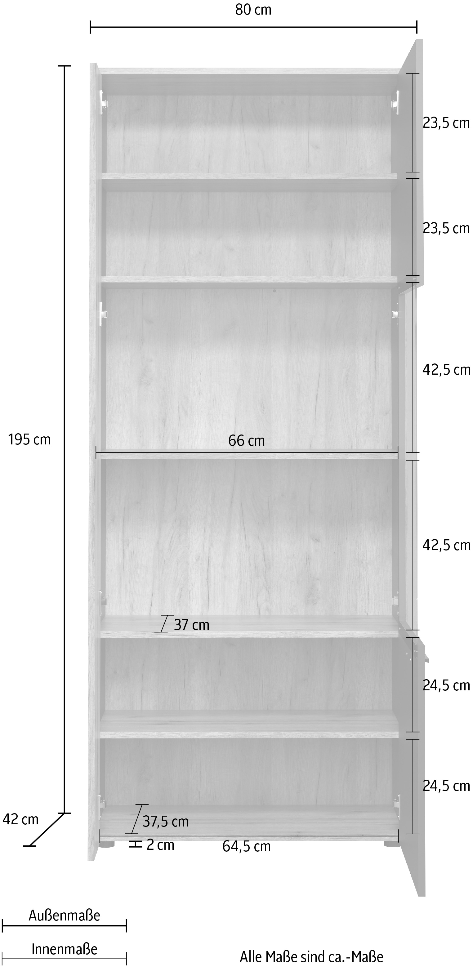 INOSIGN Standvitrine »Estepona«, (1 St.), Großzügige Vitrine mit natürlicher Rillenoptik - (B/T/H) 80/42/195 cm