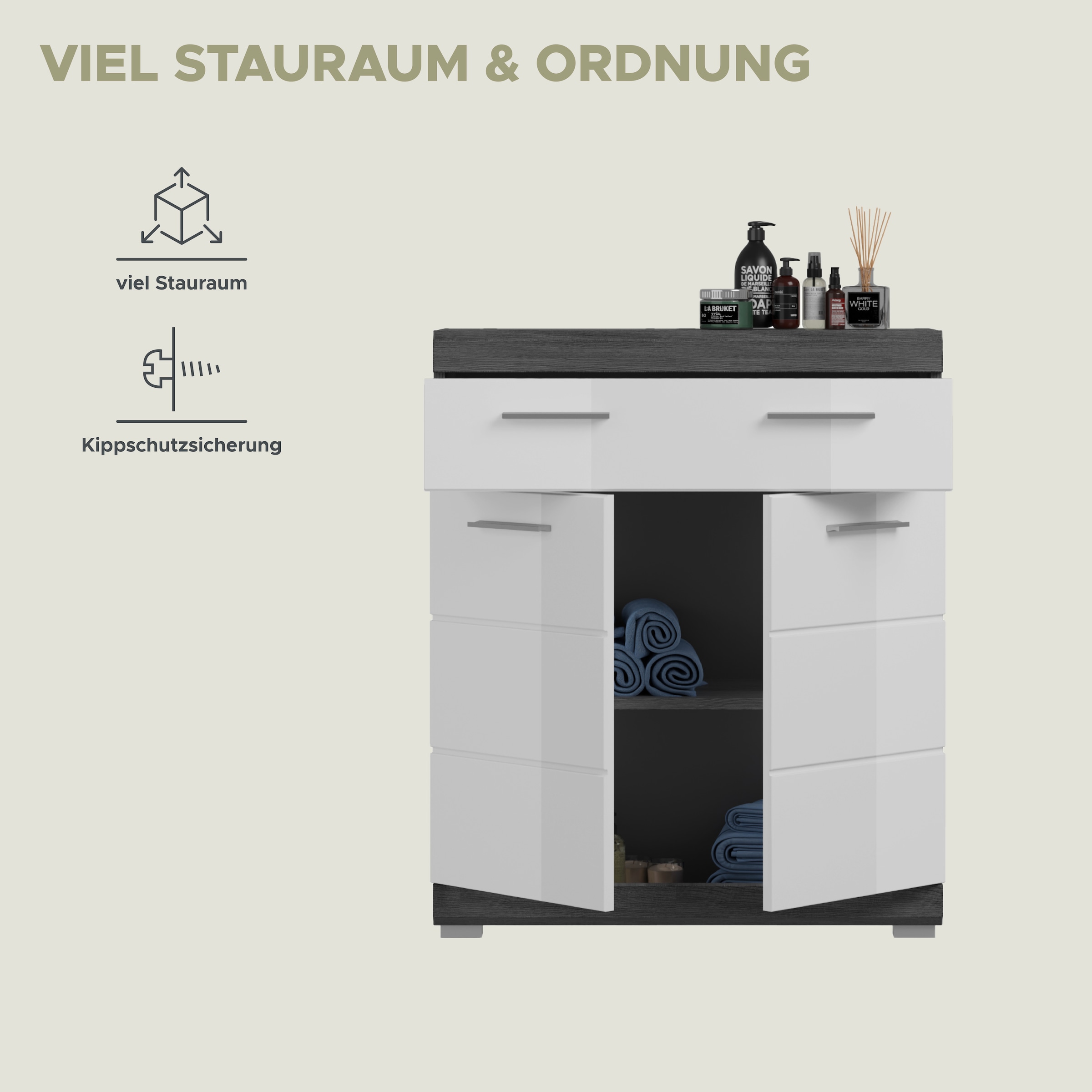 INOSIGN Unterschrank »SIENA, Breite 74cm, 2 Tür, 1 Schubkasten, 2 Fächer, MDF-Front« TOPSELLER!,  in verschiedenen Farben erhältlich, Badmöbel, Badschrank, Kommode, Bad