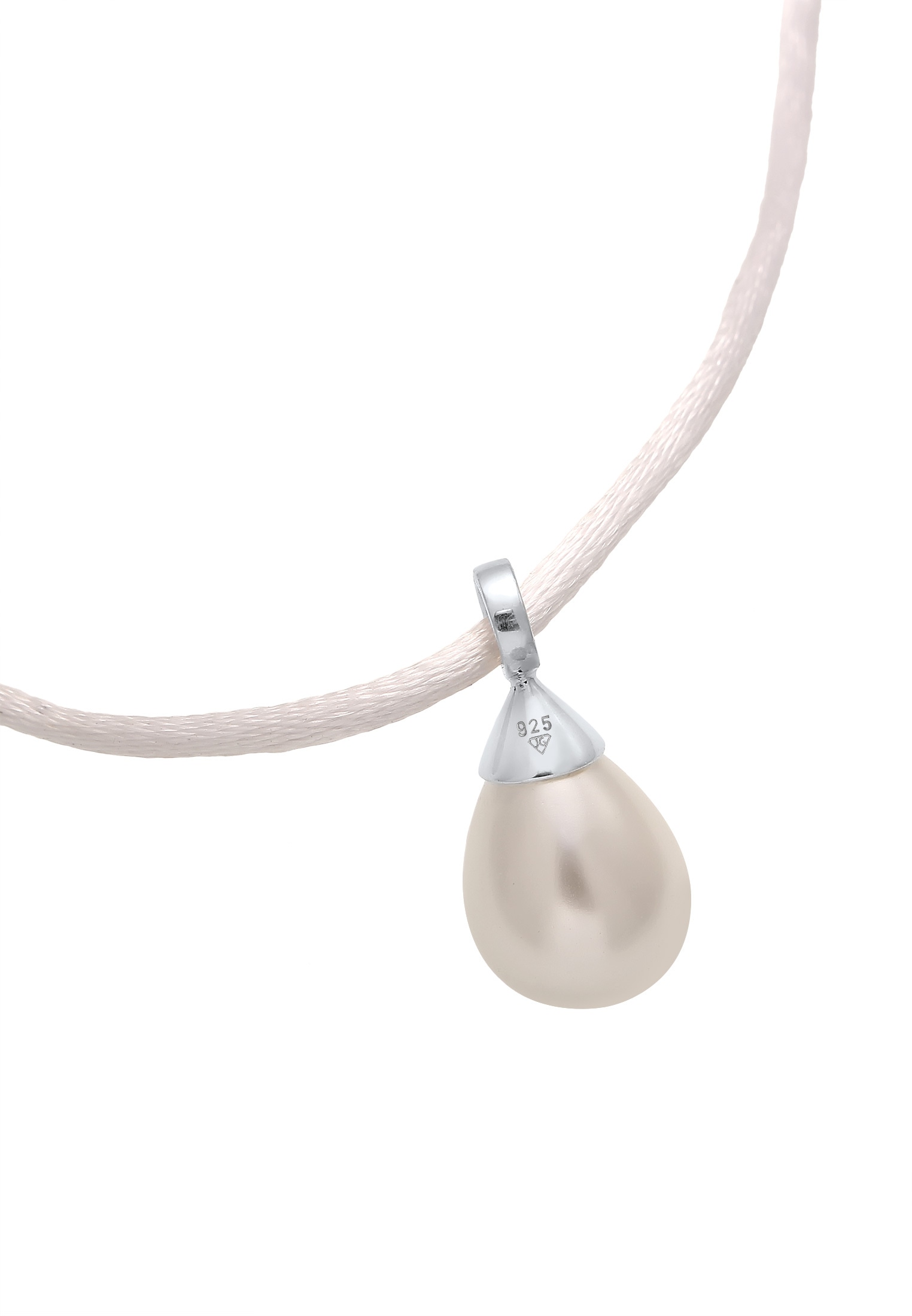 Elli Silberkette »Halskette Muschelkernperle Tropfen Satinband 925 Silber«