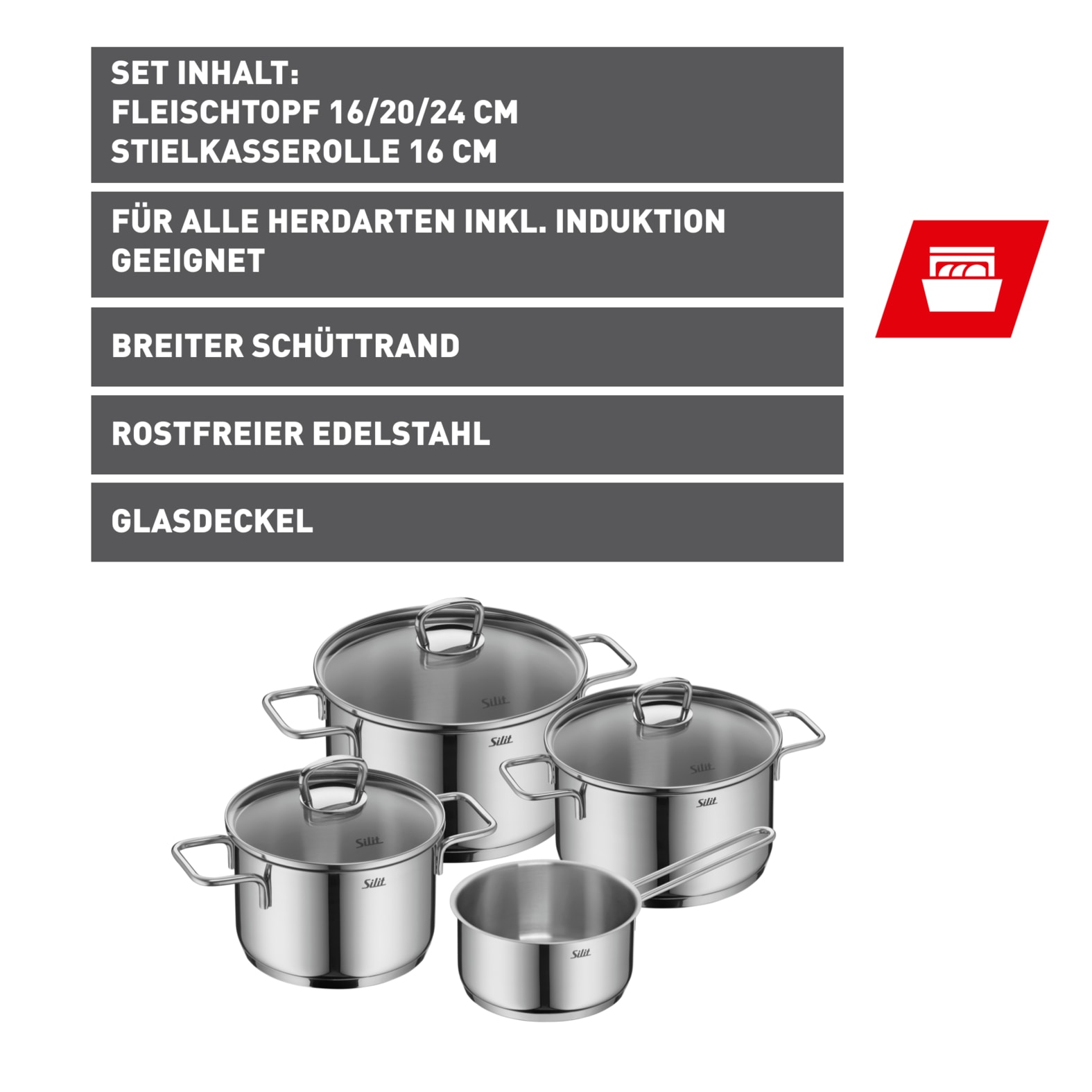 Silit Topf-Set »Alicante« Set, 7 Stk. tlg. Edelstahl 18/10