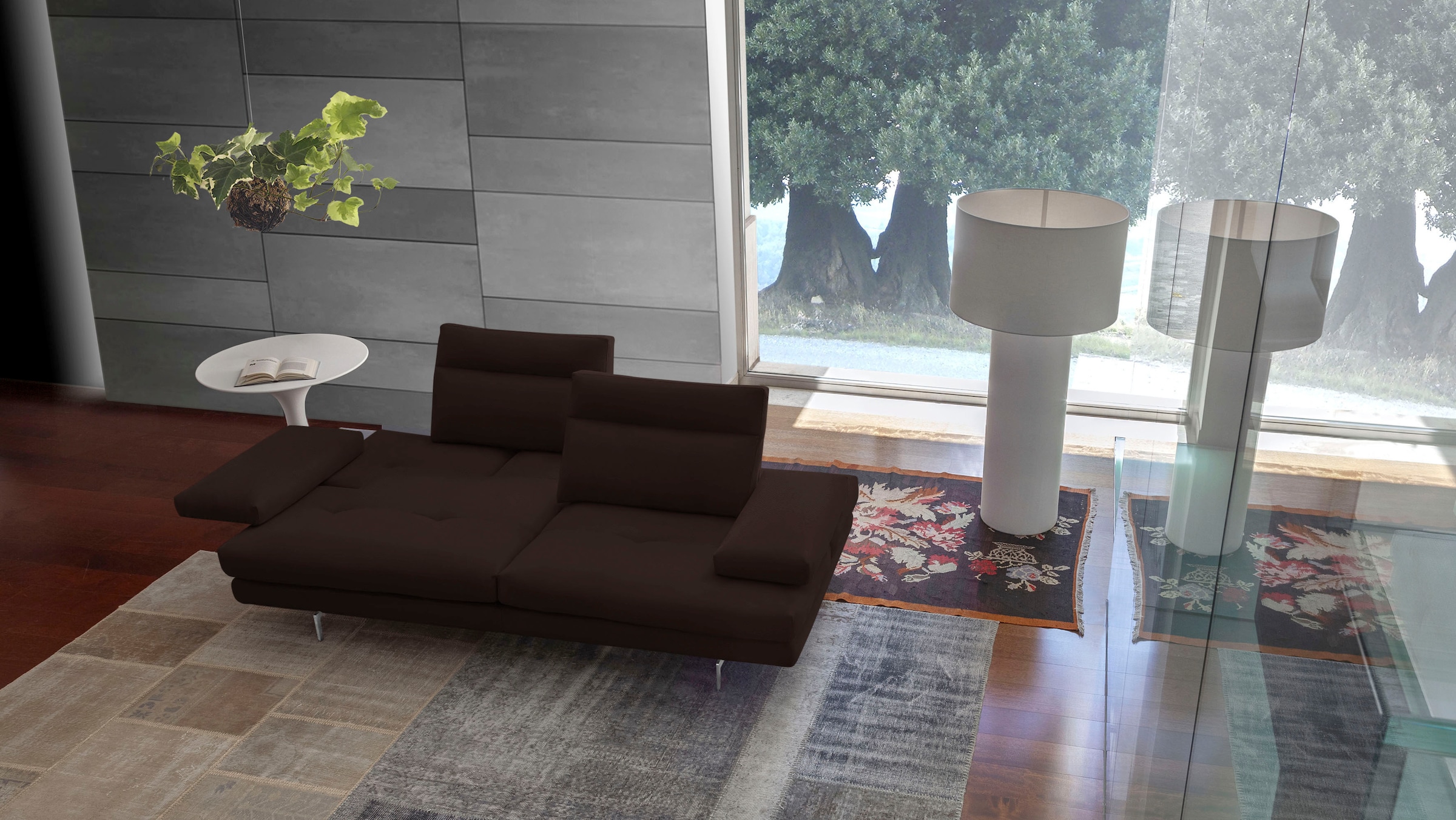 CALIA ITALIA 3-Sitzer »Toby Wing, Designsofa mit hohem Sitzkomfort, bequem und elegant«, inklusive Sitztiefenverstellung, Füße in Chrom glänzend
