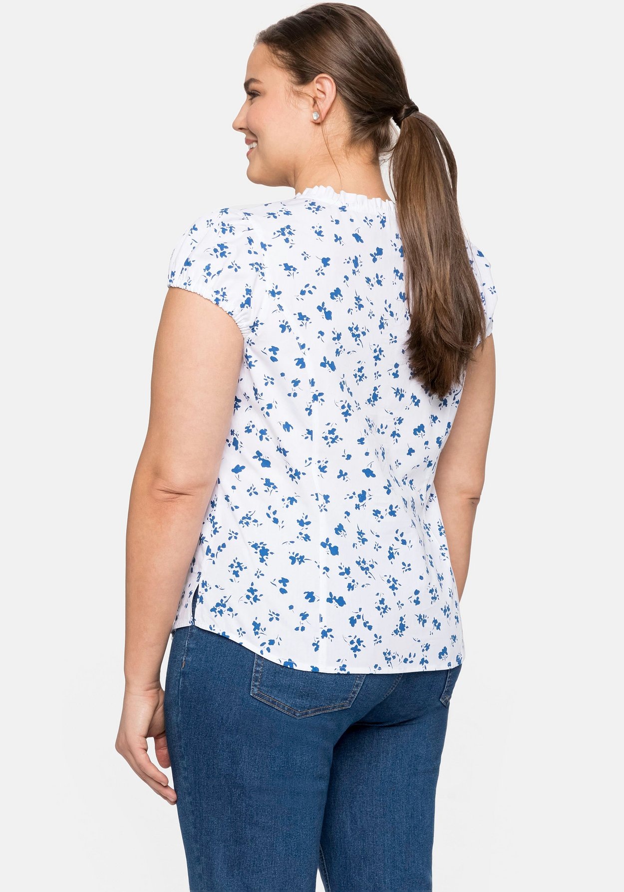 Sheego Trachtenbluse »Trachtenbluse mit schmaler Rüsche und Puffärmeln«