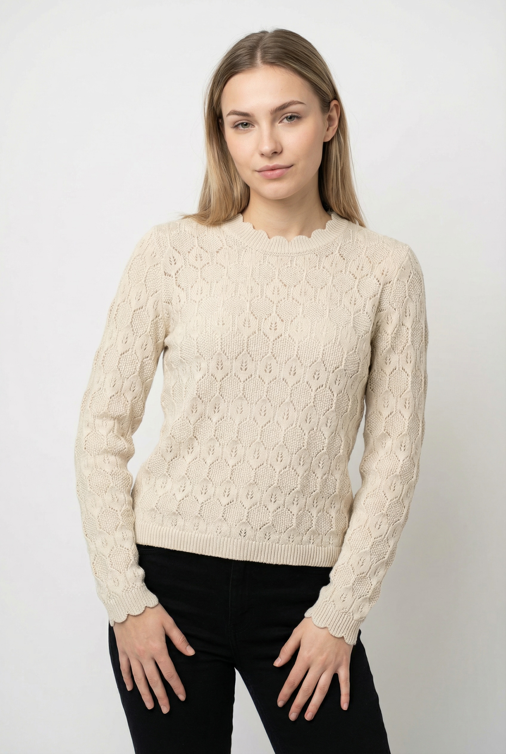 Vila Rundhalspullover »VILOWEN L/S POINTELLE KNIT TOP/PB«