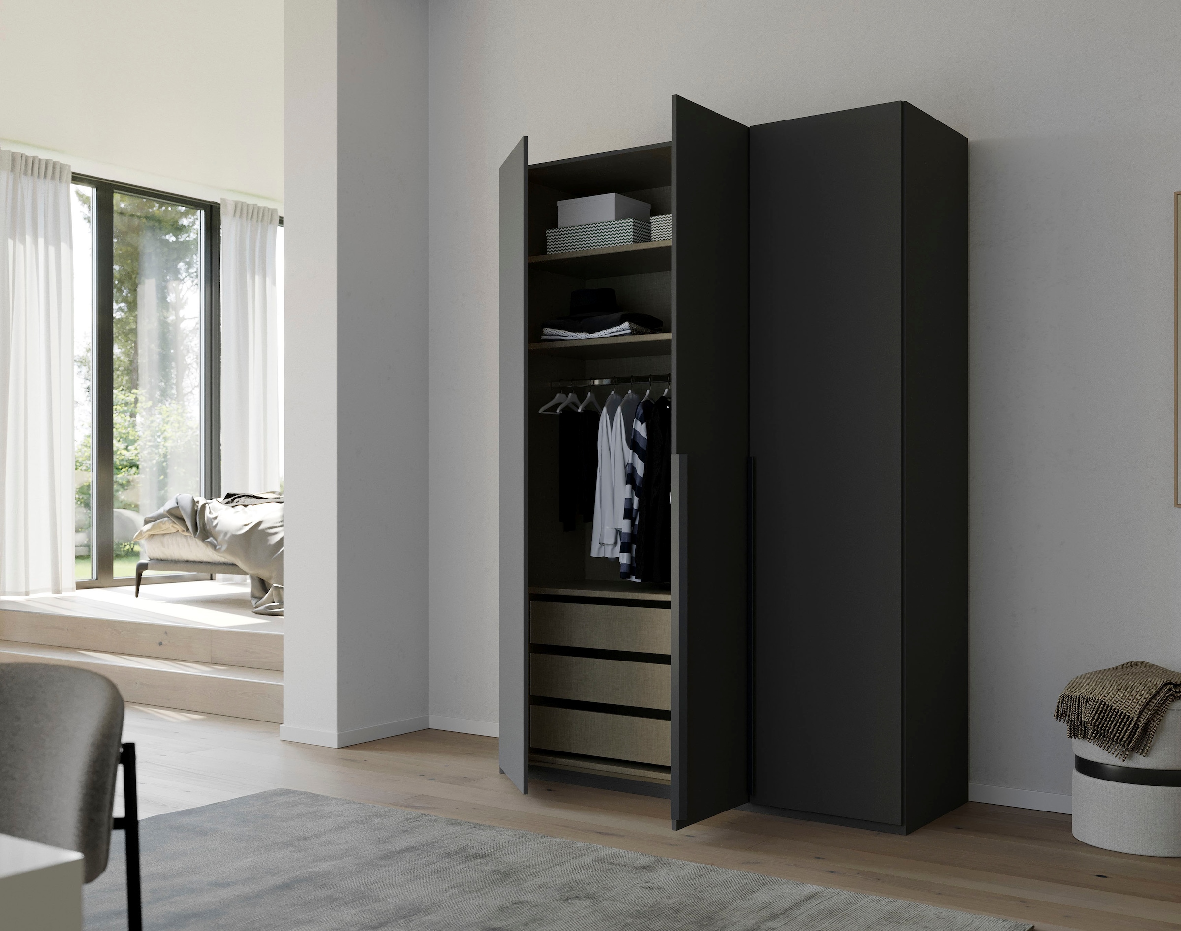 rauch Drehtürenschrank »Kleiderschrank Schrank Garderobe Wäscheschrank PURISMA« in den Breiten 151/201/251/301 cm, inkl. SOFT-CLOSE-FUNKTION,  schlichte Eleganz, mit umfangreicher Innenausstattung MADE IN GERMANY