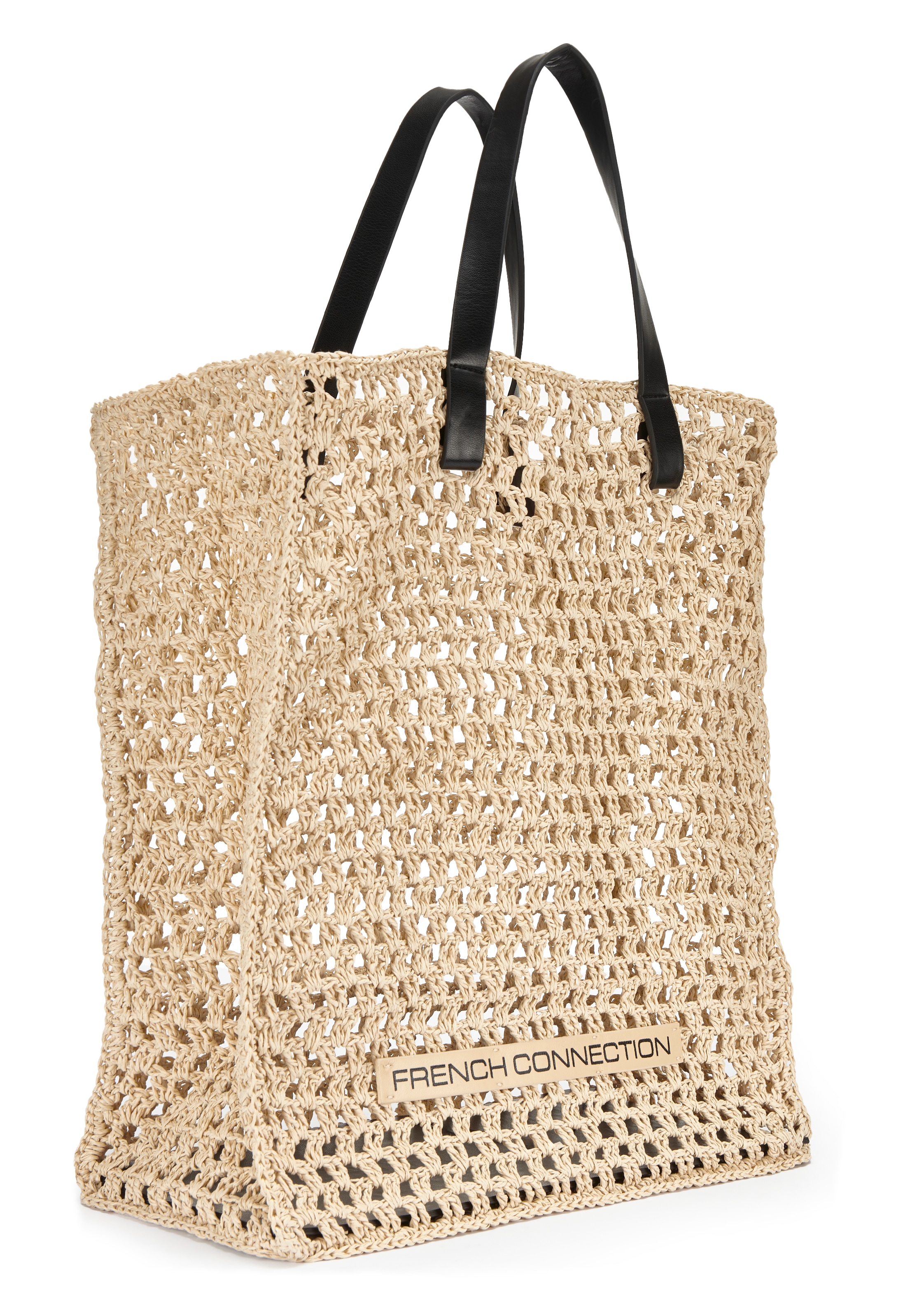 French Connection Shopper "Handtasche, Sommertasche, Tragetasche, Henkeltasche, Strandtasche" NEU sommerliche Schultertasche in modischer Bast-Optik