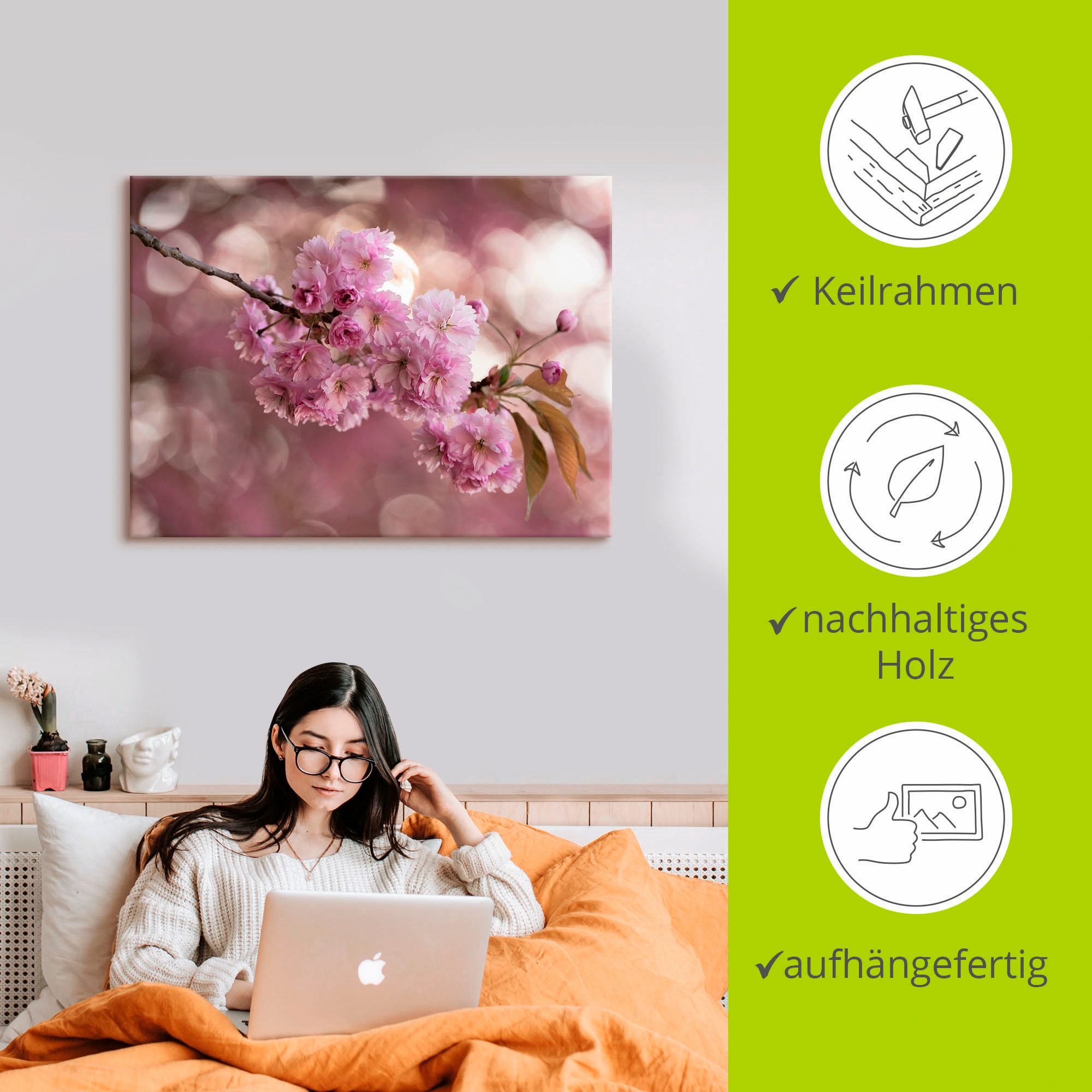 Artland Leinwandbild »Japanische Kirschblüte in Love III« Blumen 1 Stk. tlg. auf Holzrahmen gespannt