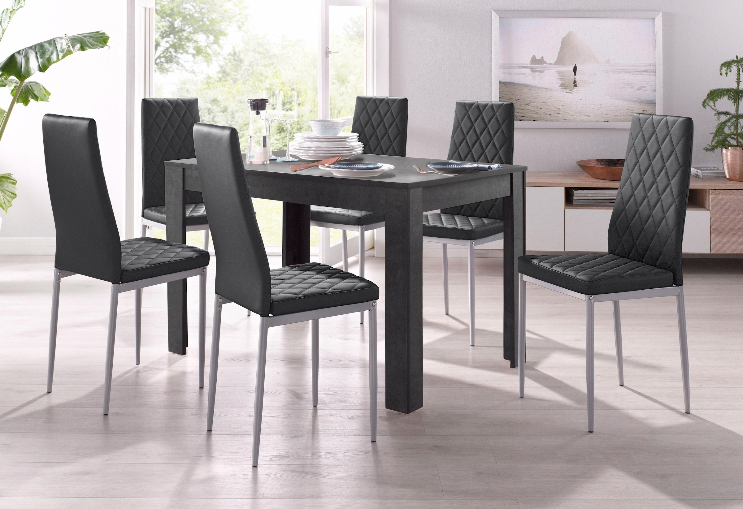 my home Essgruppe »Lynn + Brooke«, (Set, 5 tlg.), 4 Stühle mit Tisch in  schieferfarben, Breite 120 cm auf Raten kaufen