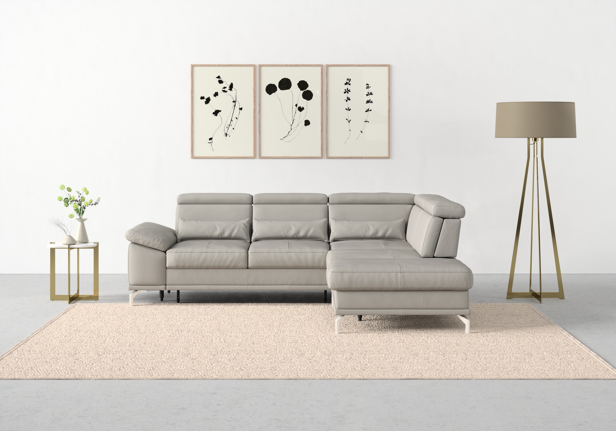 sit&more Ecksofa »Cabrio L-Form, mit Sitztiefenverstellung, Arm- und Kopfteilverstellung«, 3 Nierenkissen, Federkern, optional Bettfunktion und Stauraum