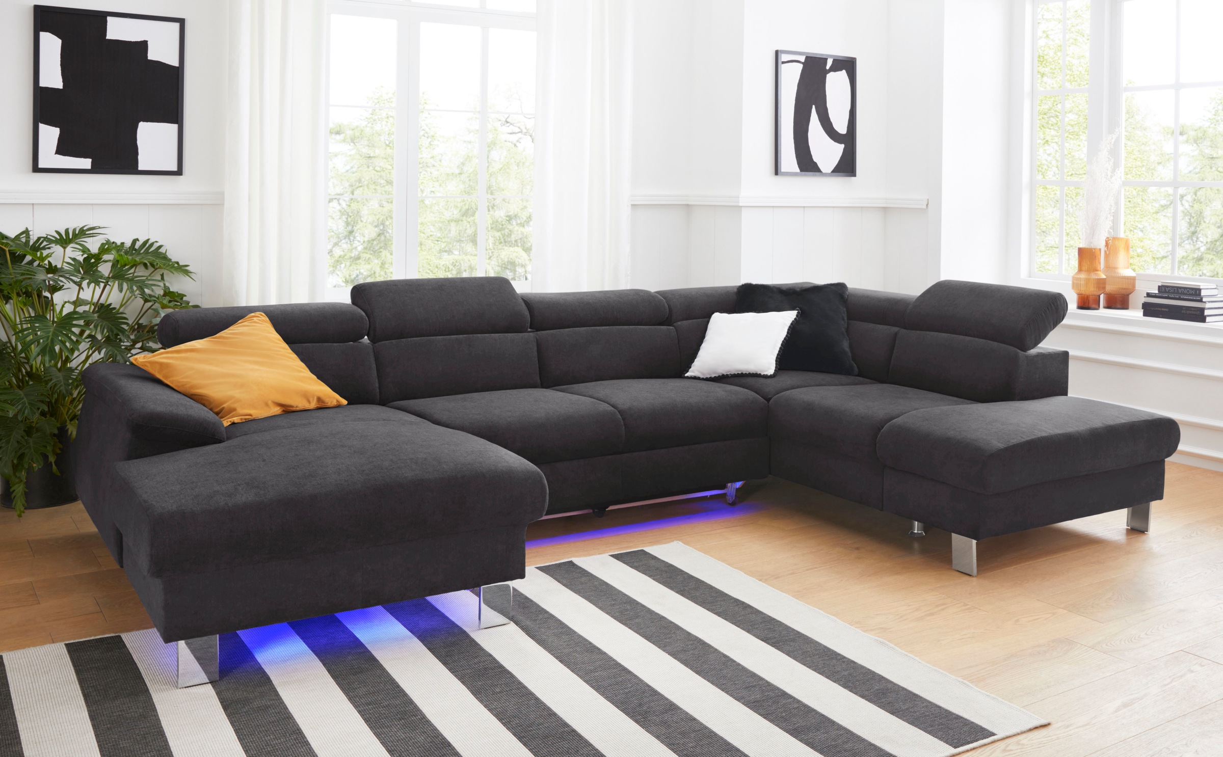 COTTA Wohnlandschaft »Komaris U-Form«, inklusive Kopfteilverstellung, wahlweise mit Bettfunktion und RGB-LED