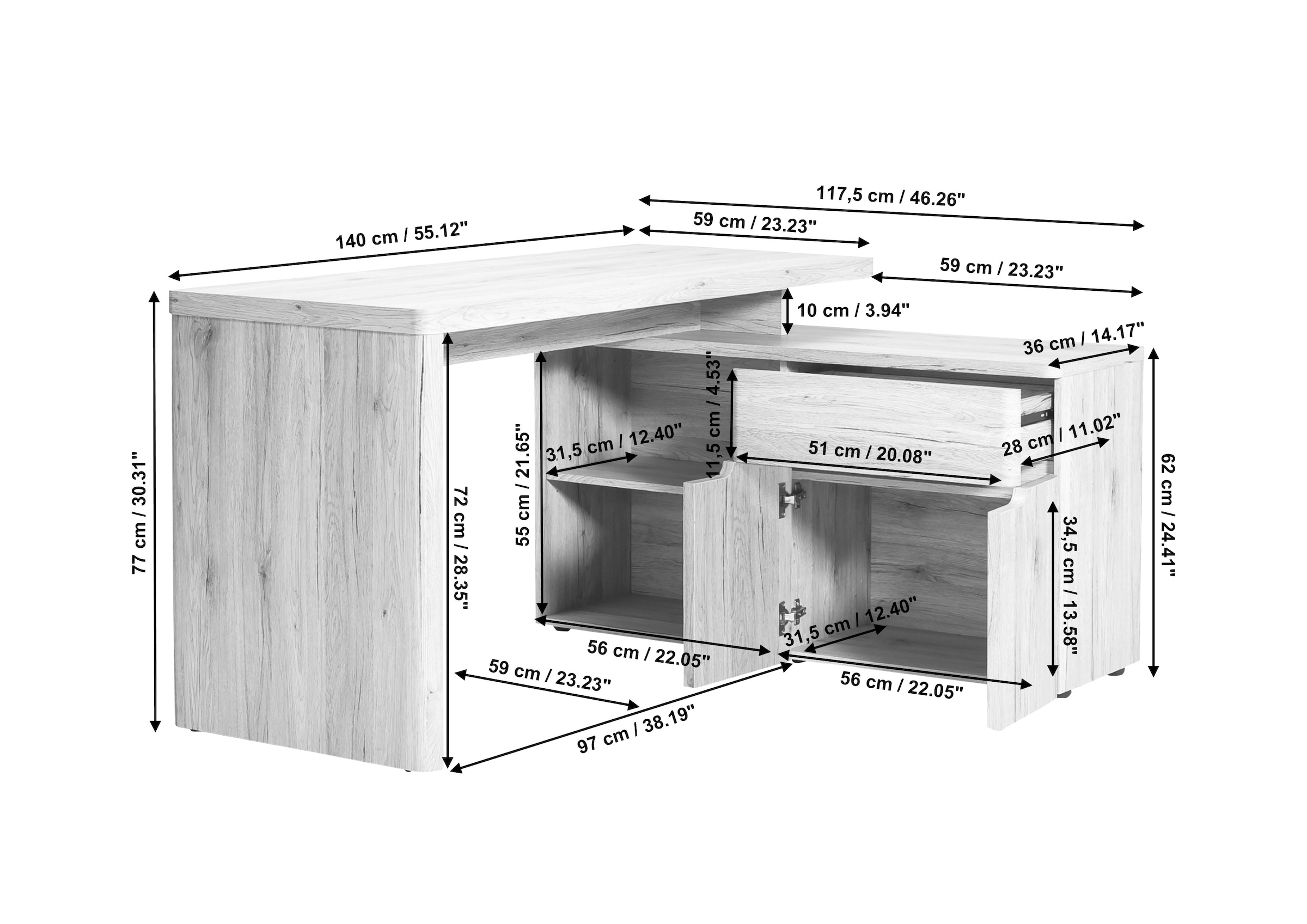 Jahnke Eckschreibtisch »CU-LIBRE 150 E«, (1 St.), wechselseitig montierbar