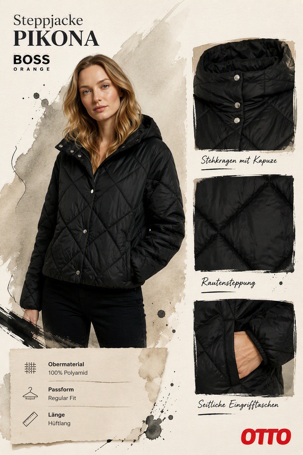 BOSS ORANGE Steppjacke »Pikona Premium Damenmode« mit Kapuze mit Kapuze, Regular Fit