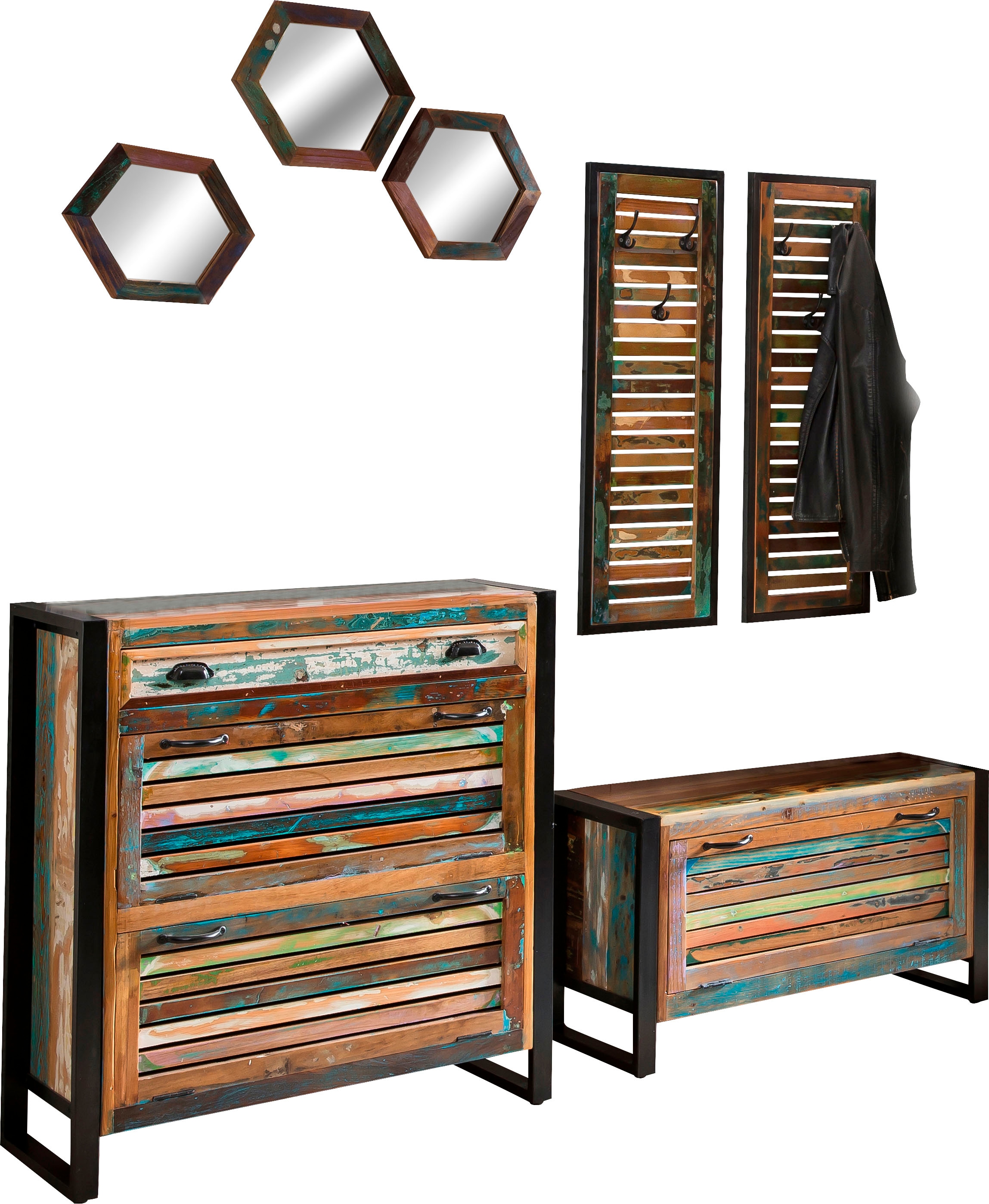 SIT Garderoben-Set »Fiume«, (7 St.), im Vintage Stil, rcyceltes Altholz in Lamellen Optik