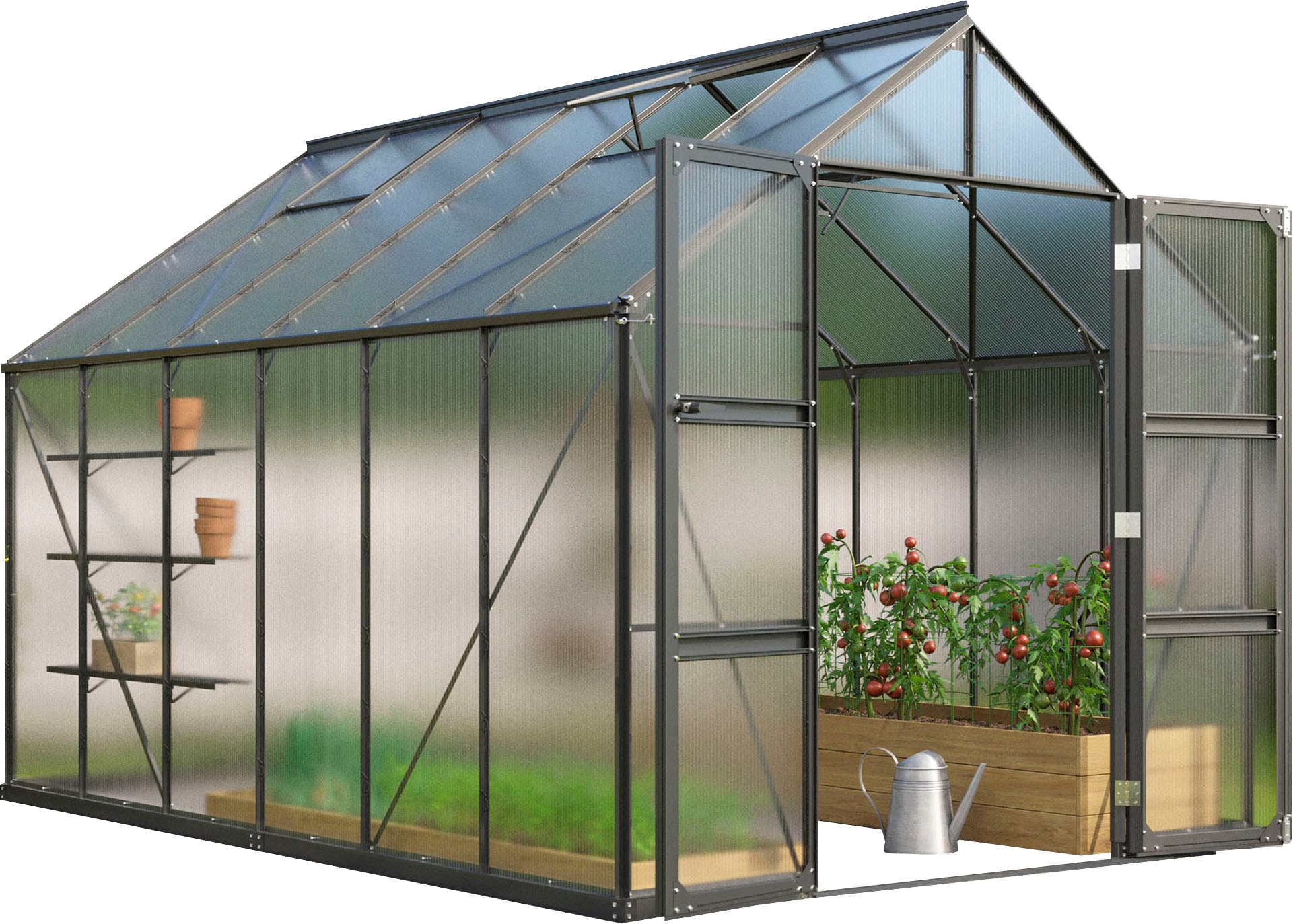 Vitavia Gewächshaus "Domus 9900" mit Doppelschwingtüren und bodentiefer Türschwelle, 6 mm Hohlkammer