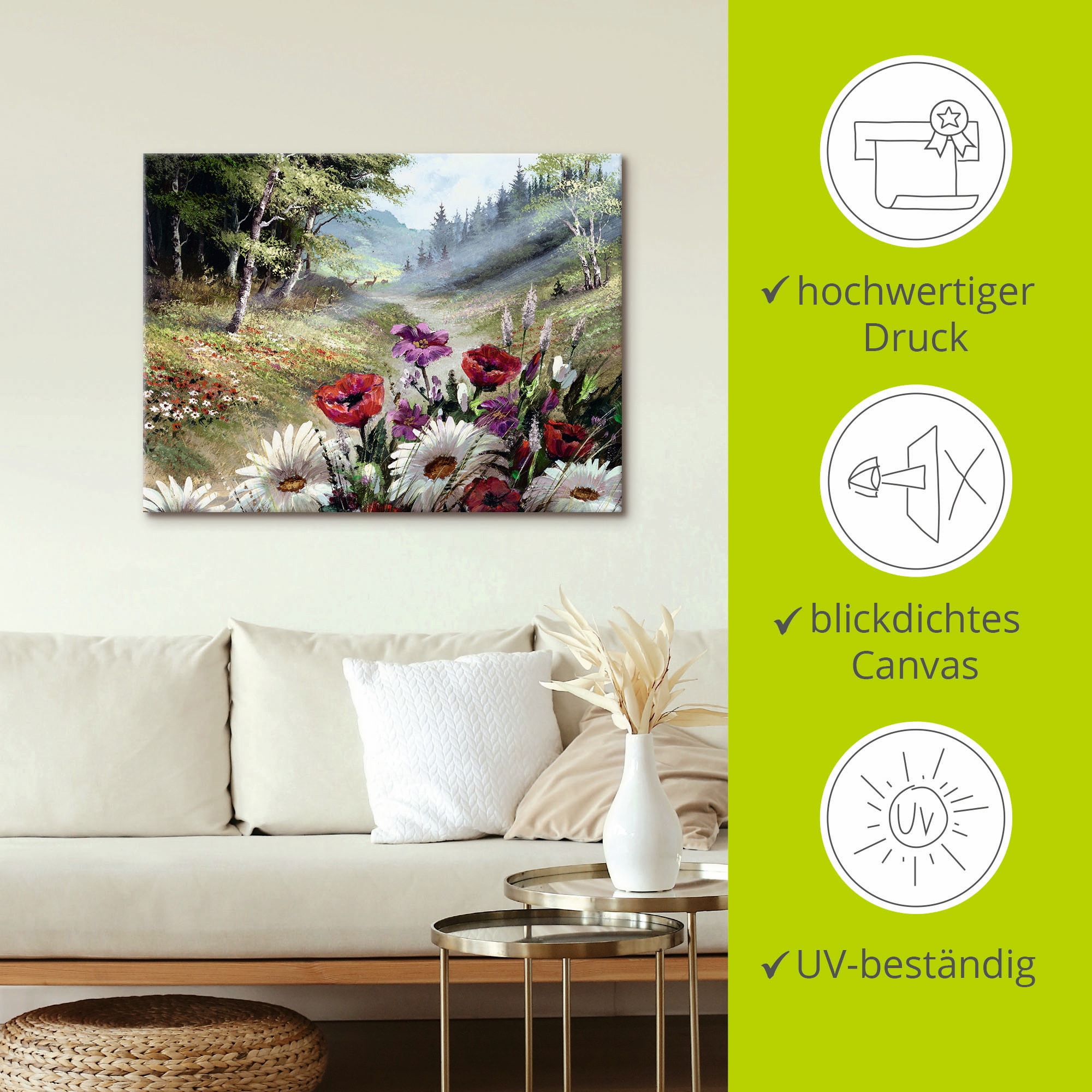 Artland Leinwandbild »Rehe im Hintergrund«, Wald, (1 St.), auf Keilrahmen gespannt