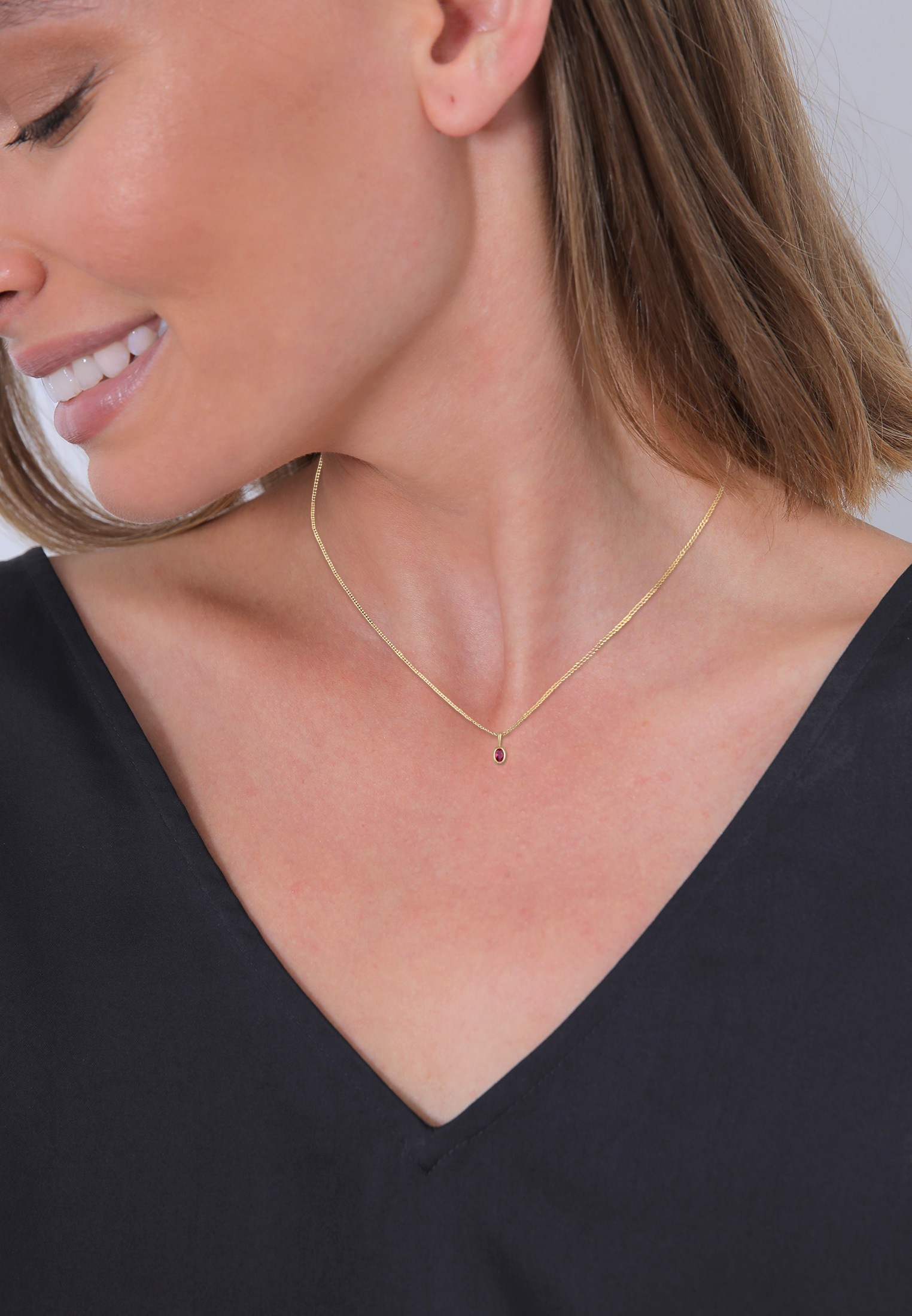 Elli Premium Kette mit Anhänger »Halskette Rubin synthetisch Soltiär Klassik 375er Gelbgold«