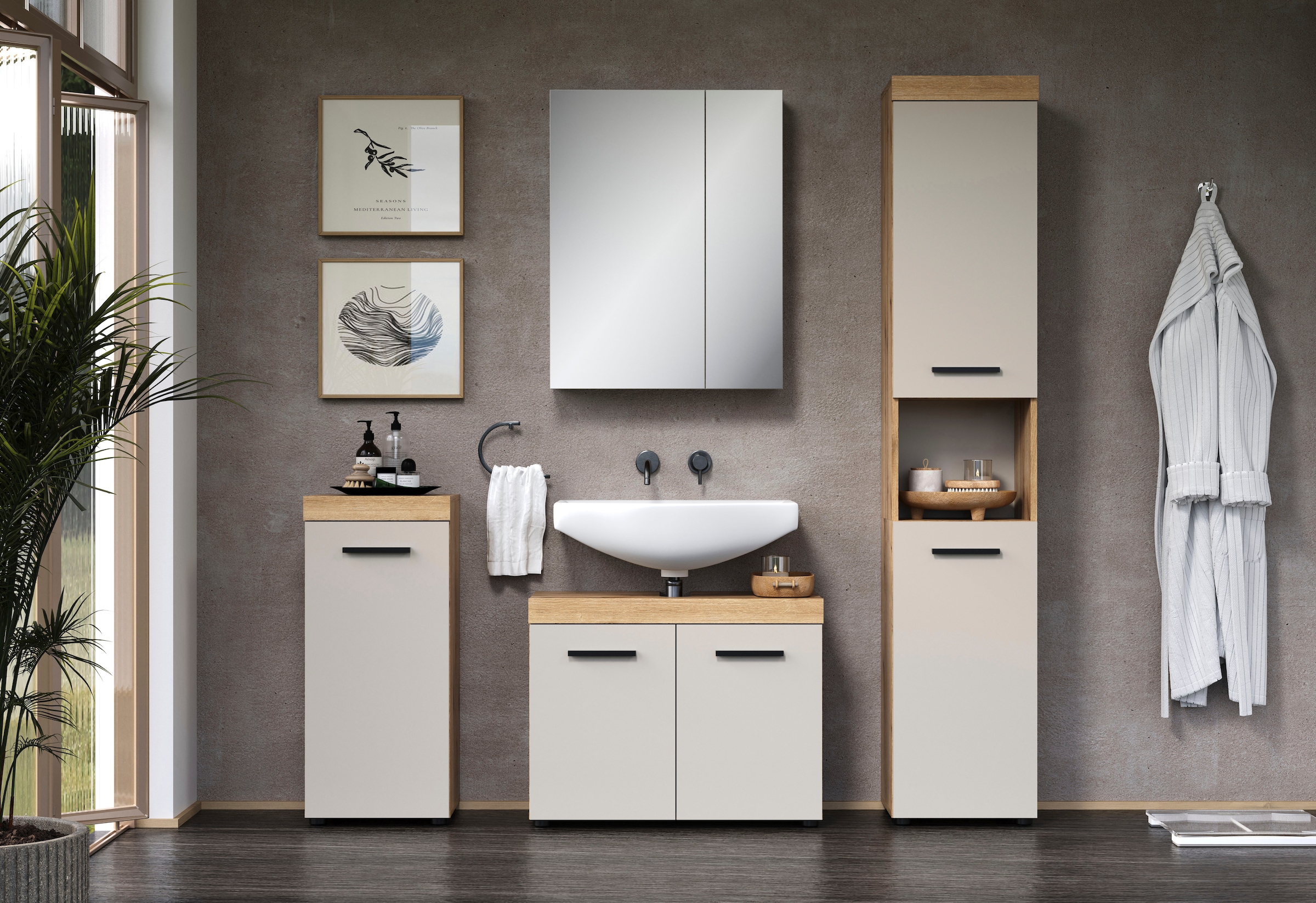 welltime Spiegelschrank »Isera« 1 Stk. tlg. Spiegelschrank mit 2 Türen und 2 Einlegeböden – (B/T/H) 60/17/77 cm
