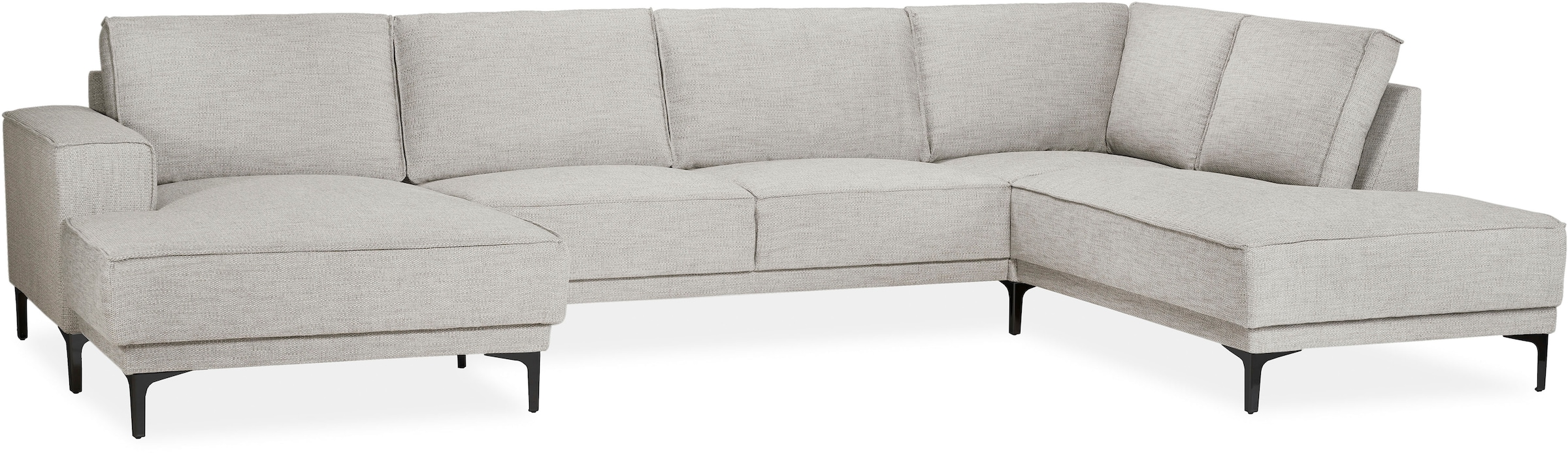 Places of Style Wohnlandschaft »XXL Sofa Oland, Struktur, Flachgewebe, Luxus-Microfaser, Boucle«, U-Form, 345 cm, Wellenunterfederung, Skandi-Design, Metallfüße