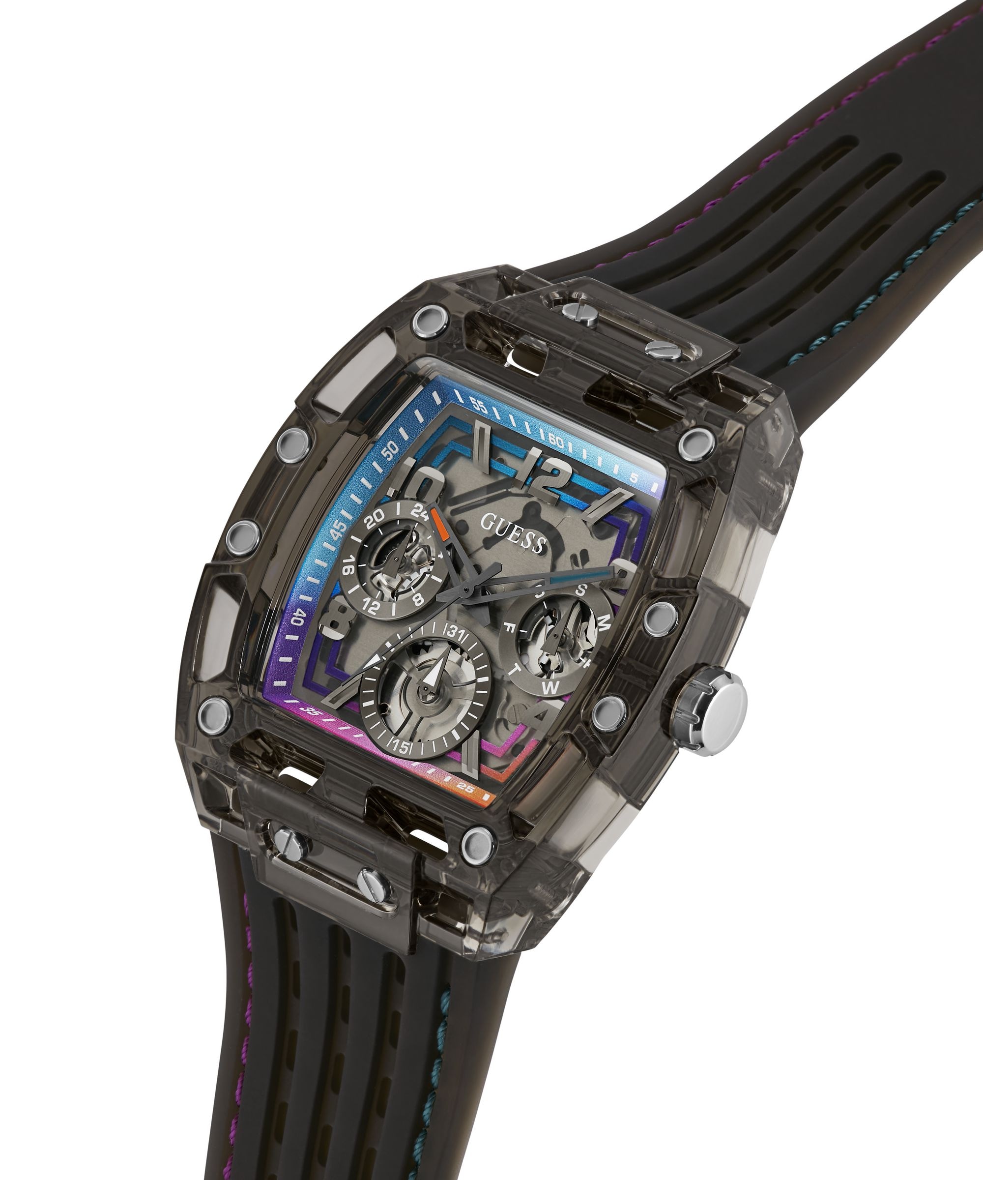 Guess Multifunktionsuhr »PHOENIX« Quarzuhr, Armbanduhr, Herrenuhr, Silikonarmband, analog, Wochentag
