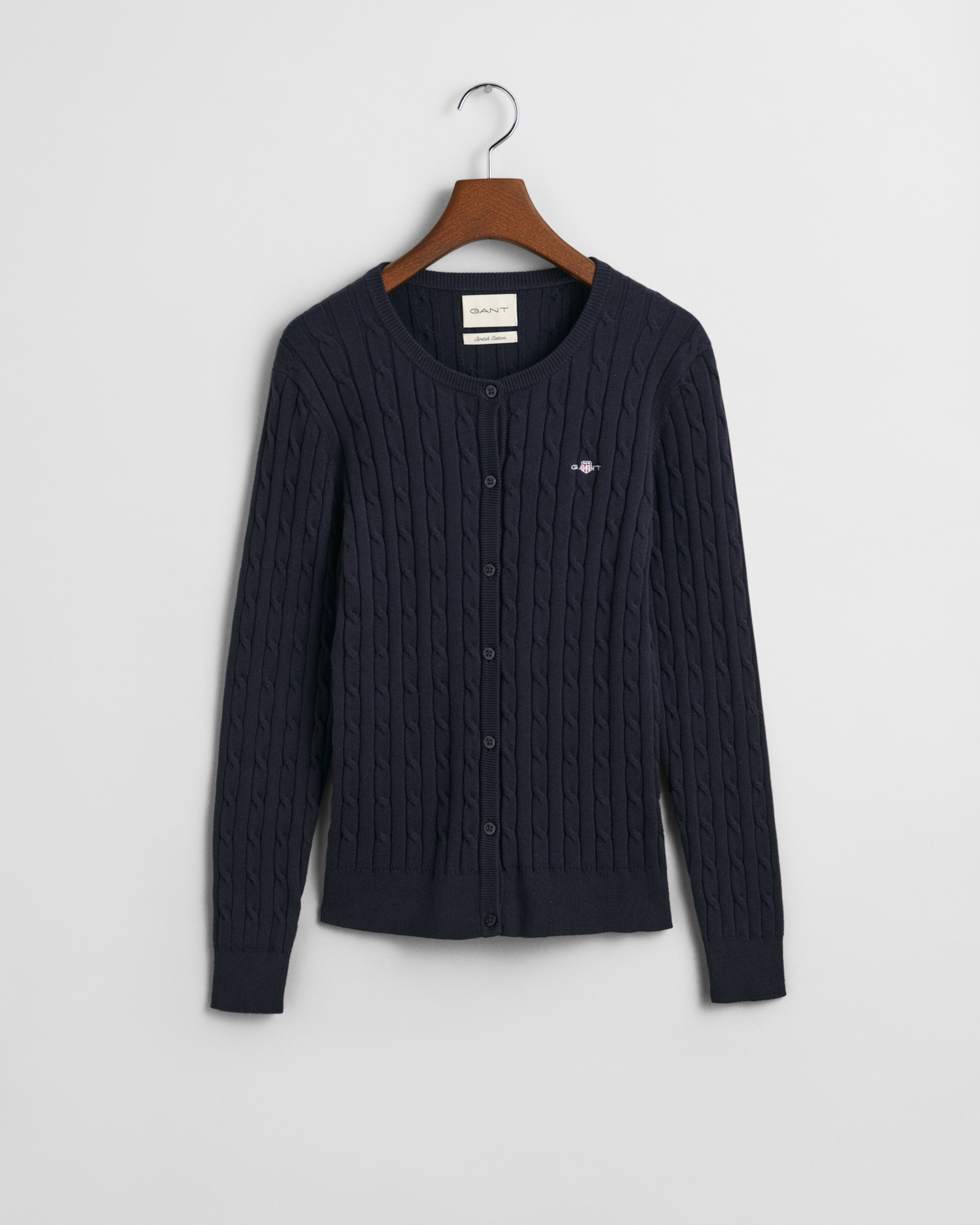 Gant Cardigan »STRETCH COTTON CABLE«, Zopfmuster, Slim Fit, Rundhals