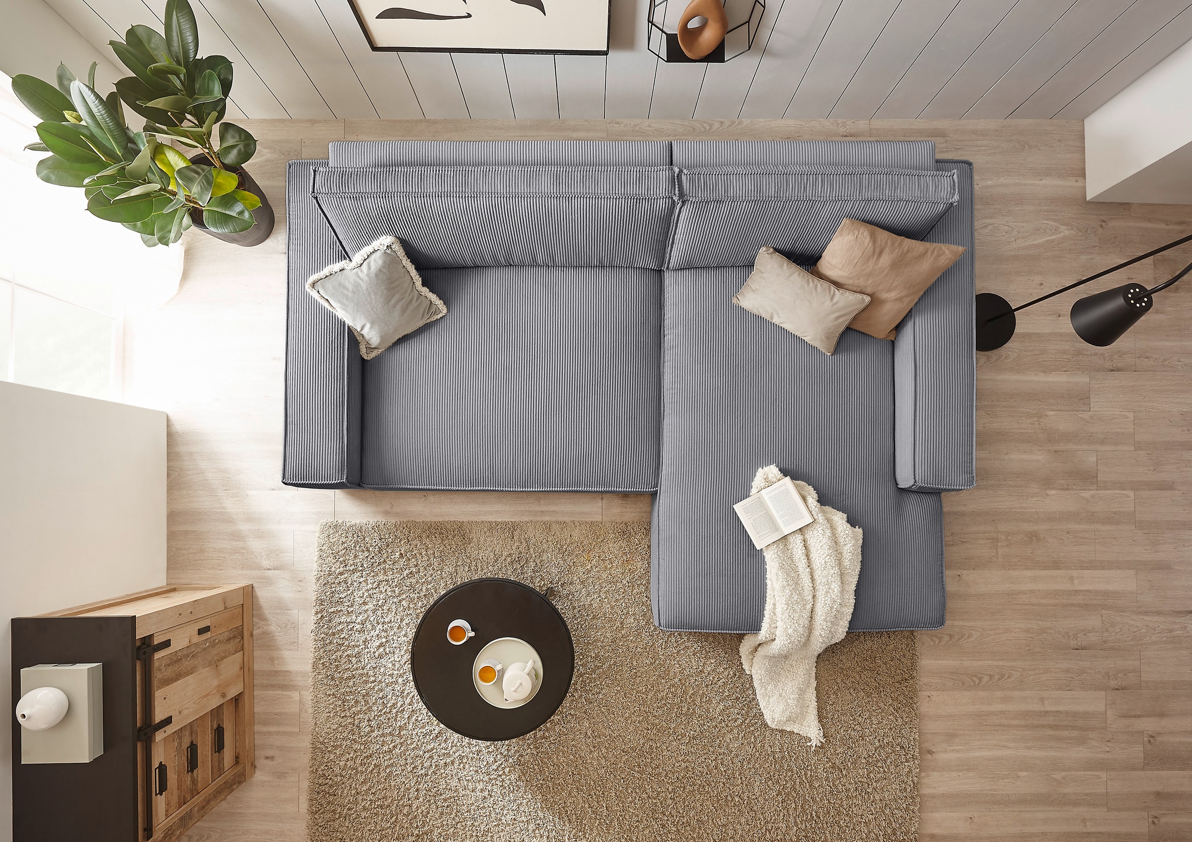 Home affaire Ecksofa »NEU: SHERWOOD XXL 284, Big-Sofa L-Form, tiefe Sitzfläche 95 cm, Cord«, Recamiere rechts/links, als Schlafsofa stellbar, Cord u. Leinenoptik