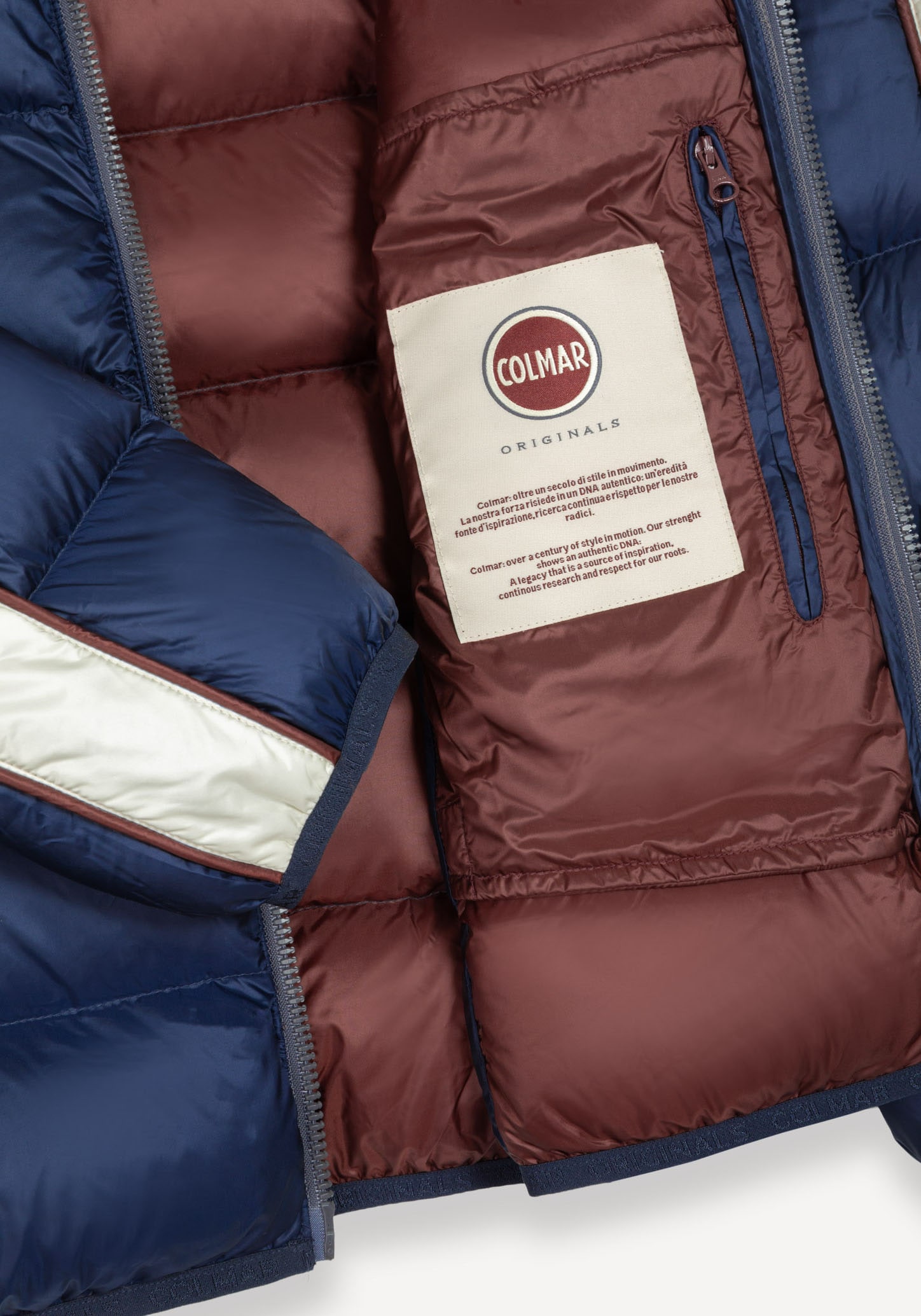 Colmar Daunenjacke ohne Kapuze mit glänzendem Finish und kontrastierenden Galonstreifen