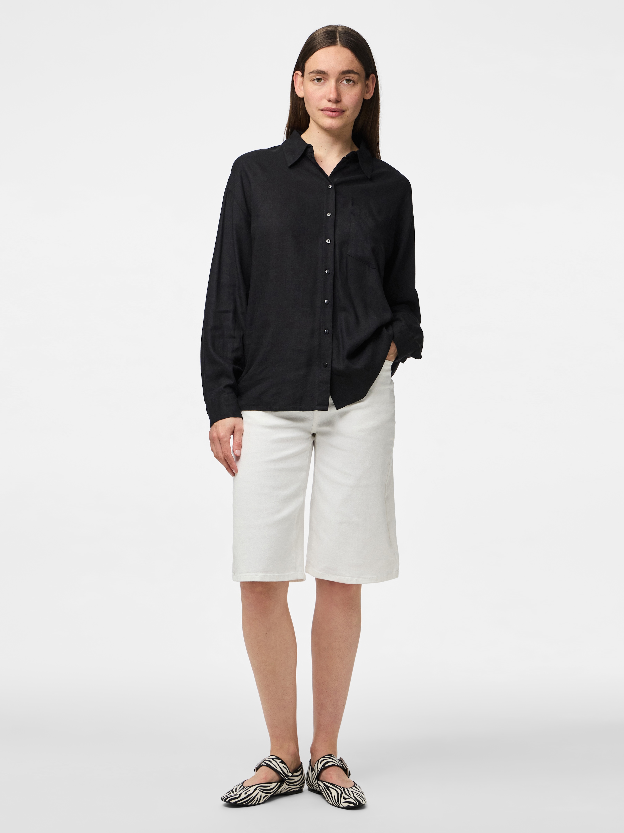 pieces Hemdbluse »PCPIA LS LOOSE SHIRT WVN NOOS«, mit Leinen