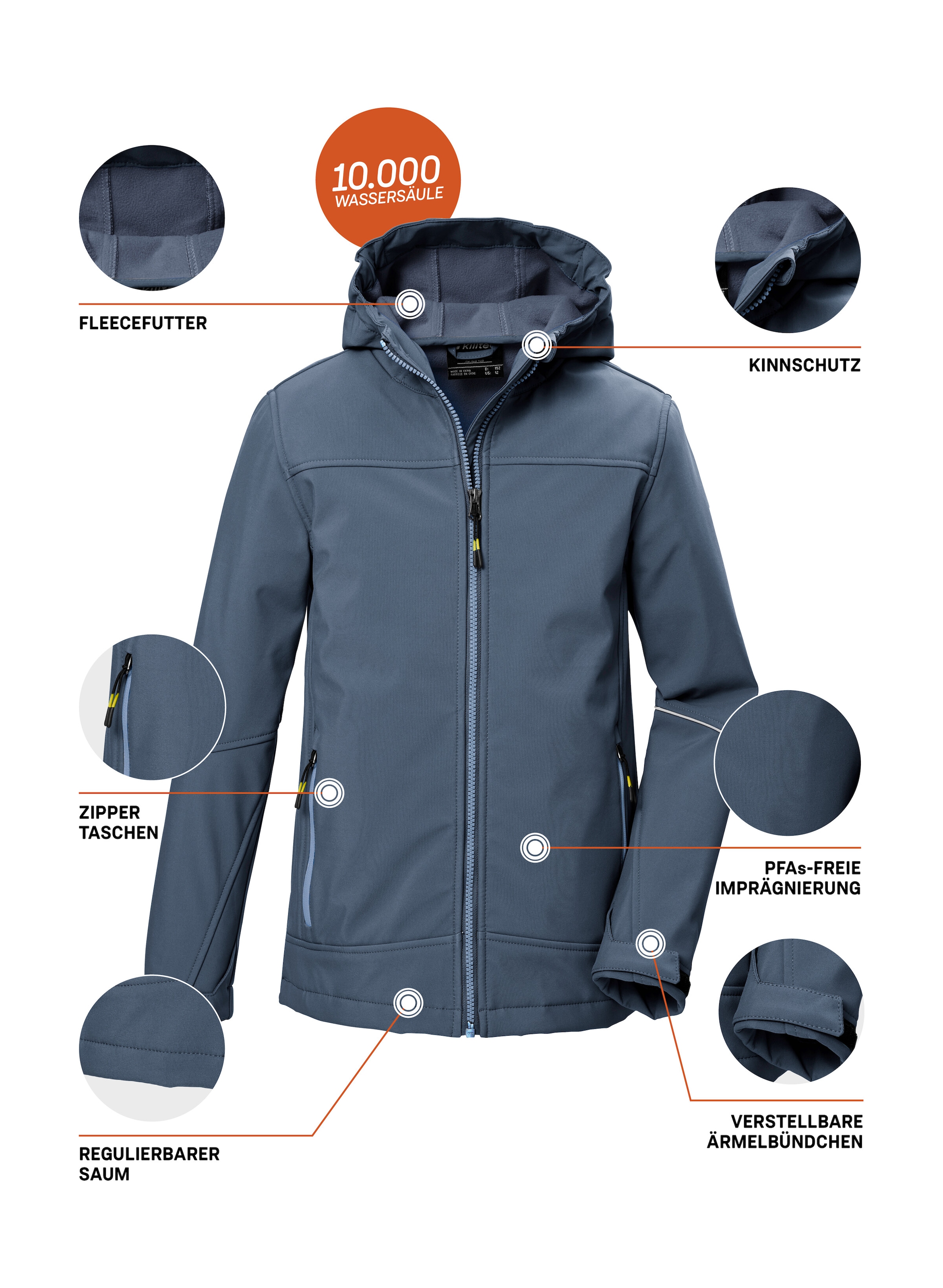 Killtec Softshelljacke »KOW 366 BYS SFTSHLL JCKT«, Wasserabweisende Softshelljacke mit Fleece, Kapuze und Reflektoren