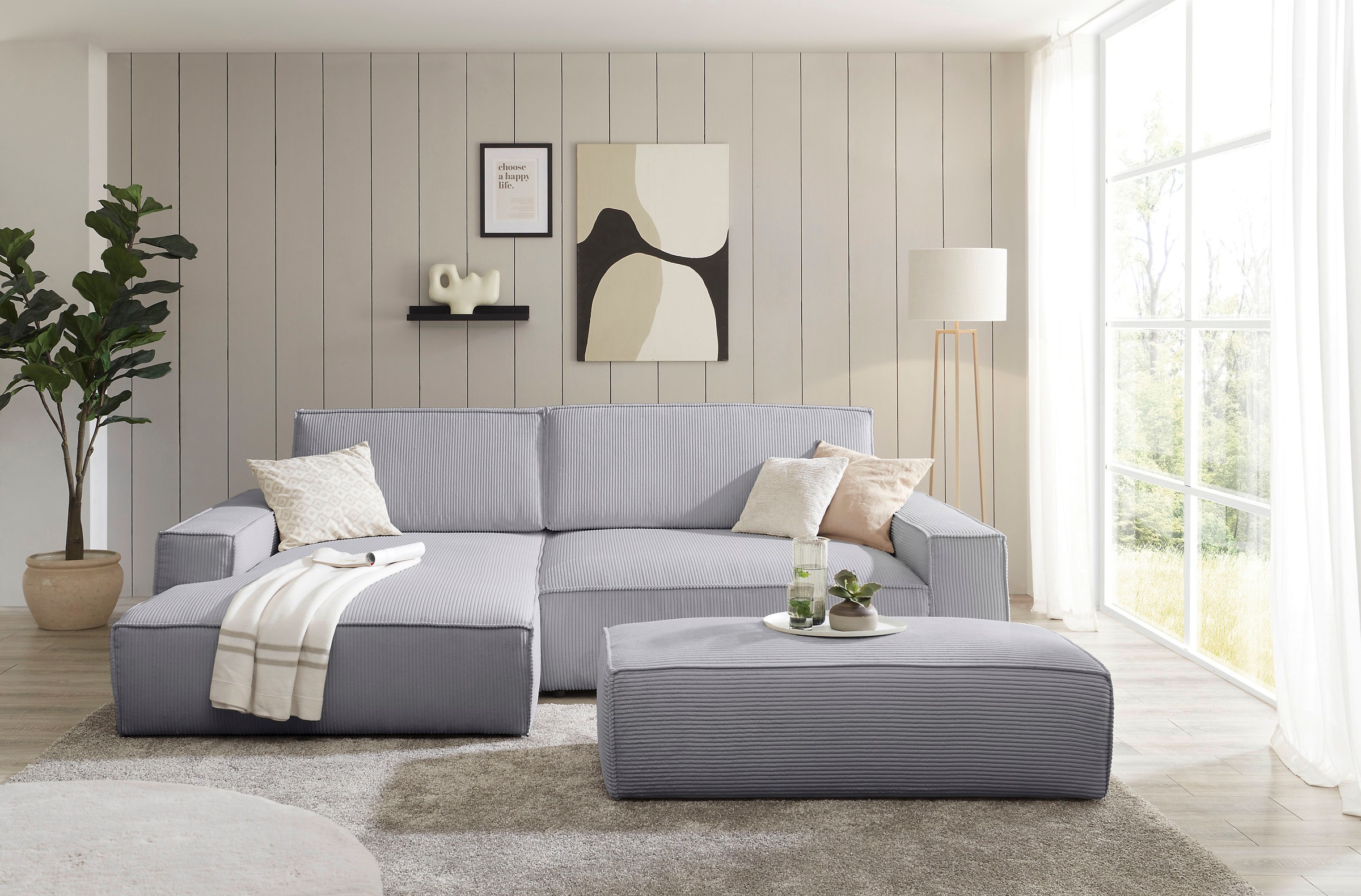 Home affaire Polsterecke »NEU: SHERWOOD XXL tief, L-Form mit Schlaffunktion, Big-Sofa mit Hocker«, (Set, 2 St.), stellbar zum Schlafsofa (Krokodilverbinder), Cord, Leinenoptik