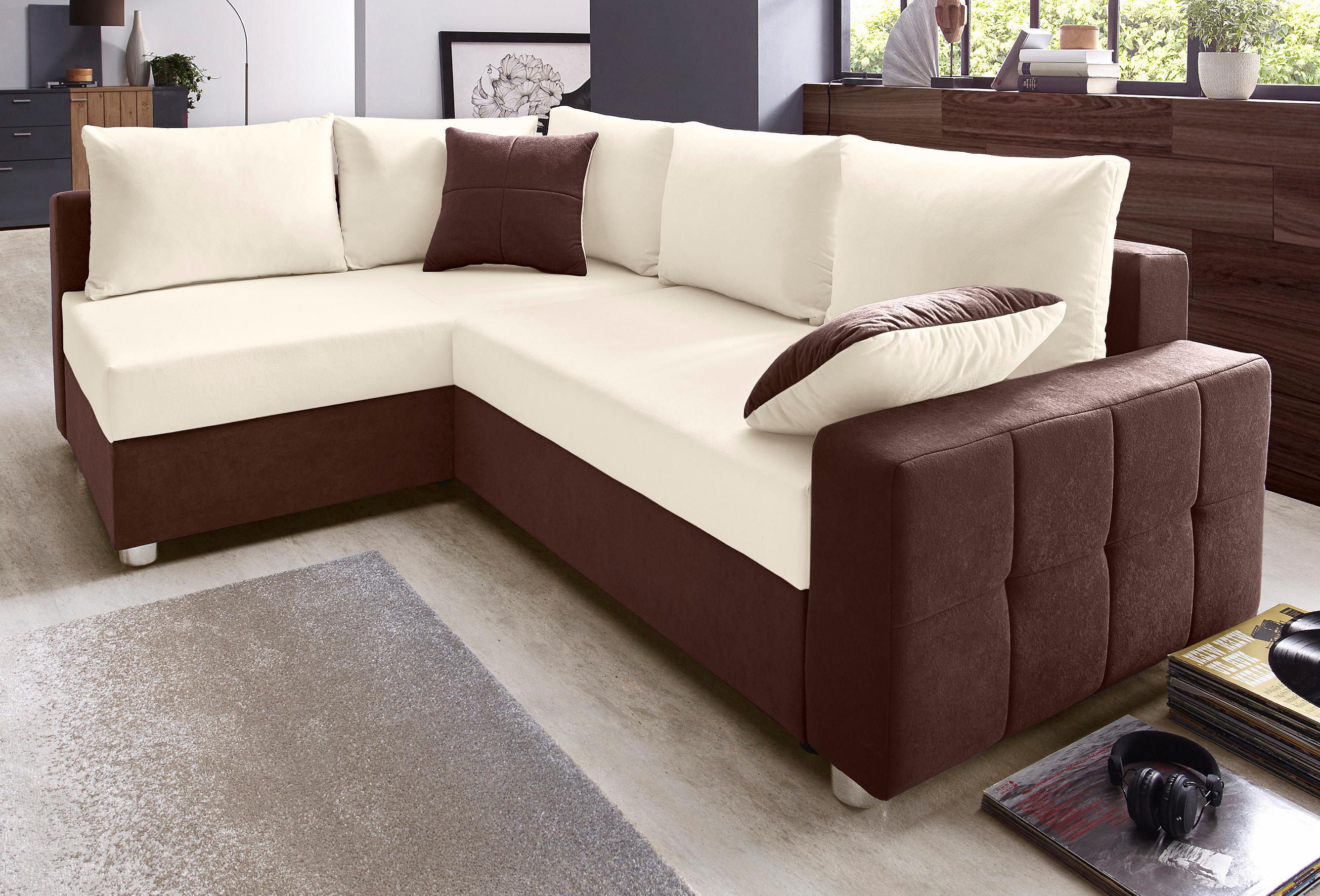COLLECTION AB Ecksofa "Parma L-Form, B: 224 cm" Schlaffunktion, Bettkasten & 2 Zierkissen, Federkern