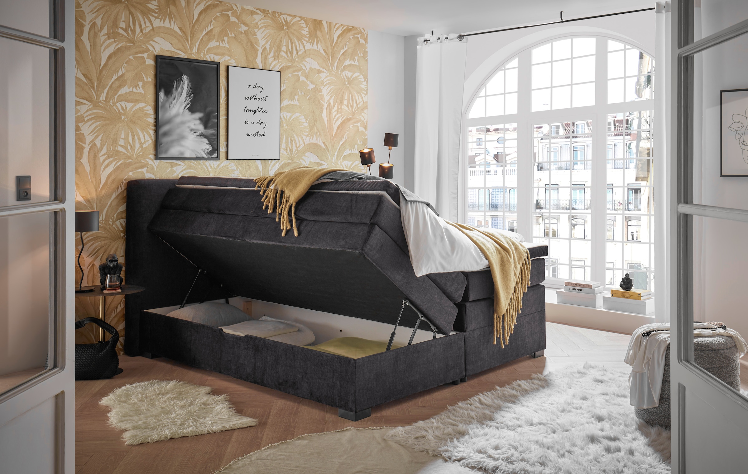 ED EXCITING DESIGN Boxspringbett »Fanes mit Komforteinstiegshöhe von 73cm«, erhältlich in 180x200cm, inkl. Bettkasten und Visco-Topper