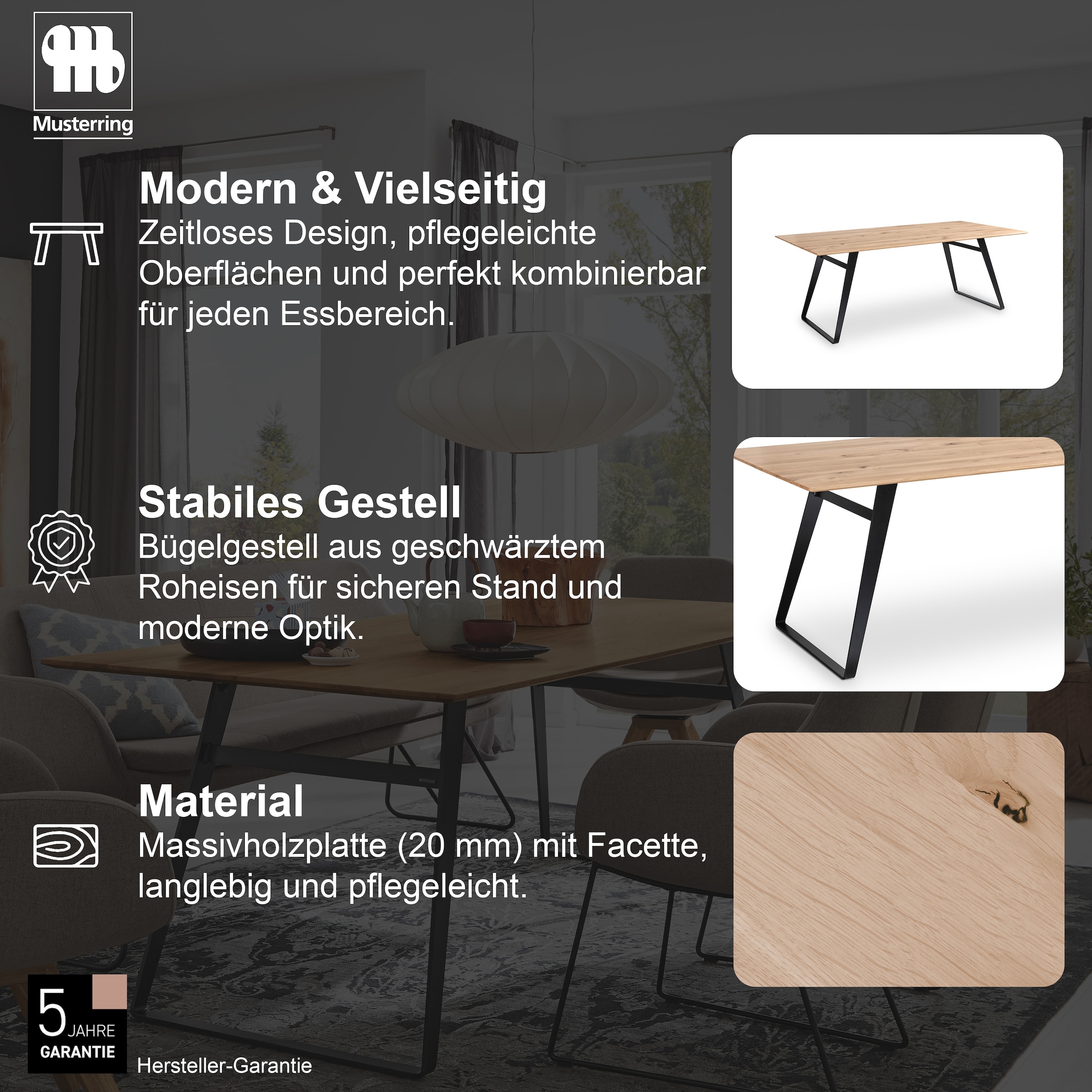 Musterring Esstisch »Tavia« Bügelgestell in 3 Farben,  Platte Charakter-Eiche geölt, fest montiert