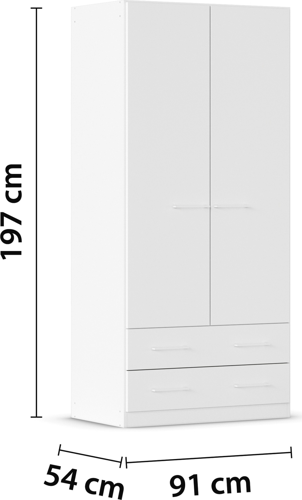 rauch Drehtürenschrank »Prandon A«, mit 2 Schubladen und Metallgriffen in Weiß