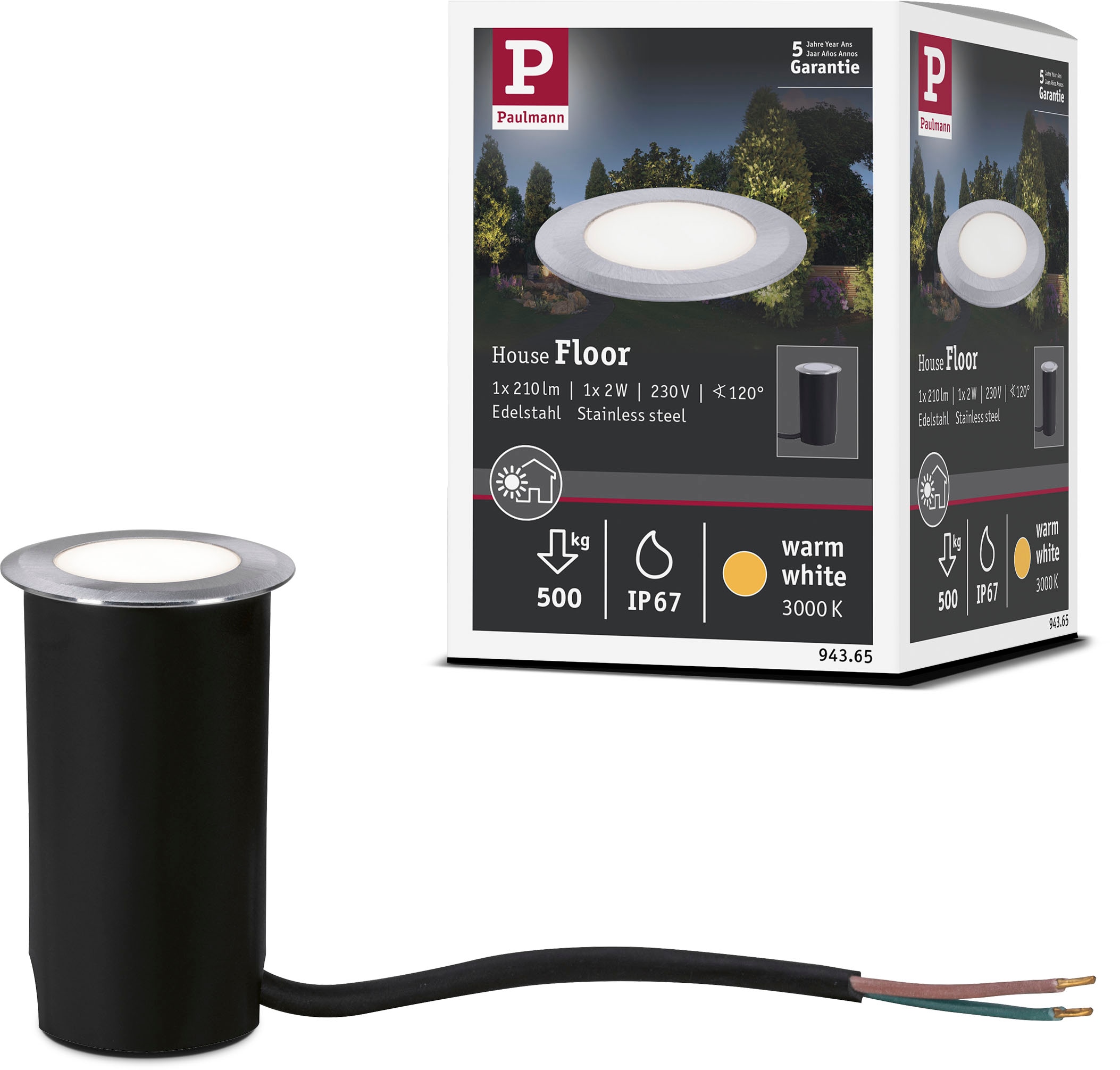Paulmann LED Einbauleuchte »Outdoor 230V Boden IP67 3000K 2W round«, 1 flammig, rund