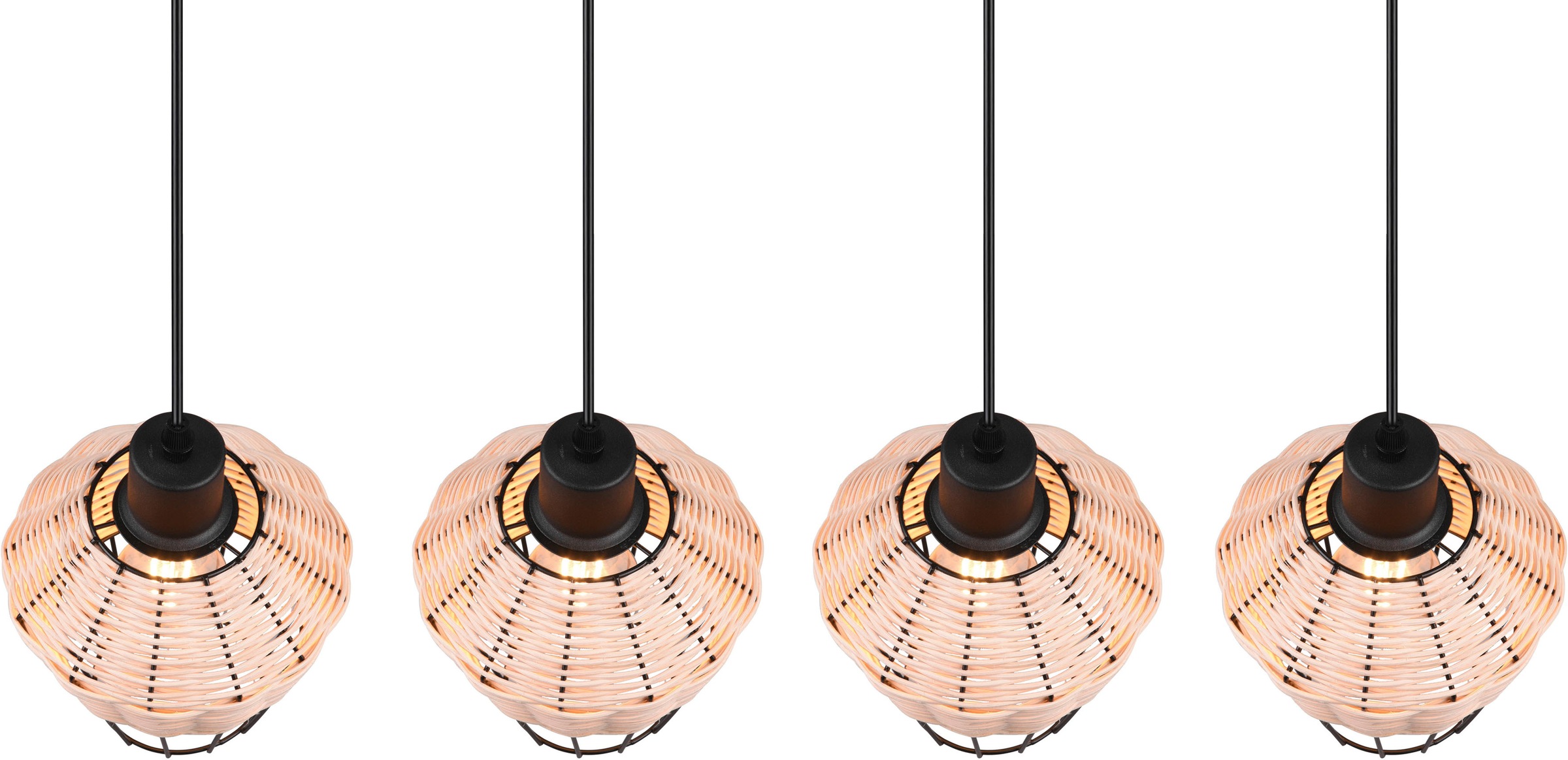 REALITY Leuchten Pendelleuchte »Borka«, 4 flammig, Leuchtmittel E27 | ohne Leuchtmittel, Boho Hängelampe aus Rattan 4-flammig exkl E27 max 40W höhenverstellbar