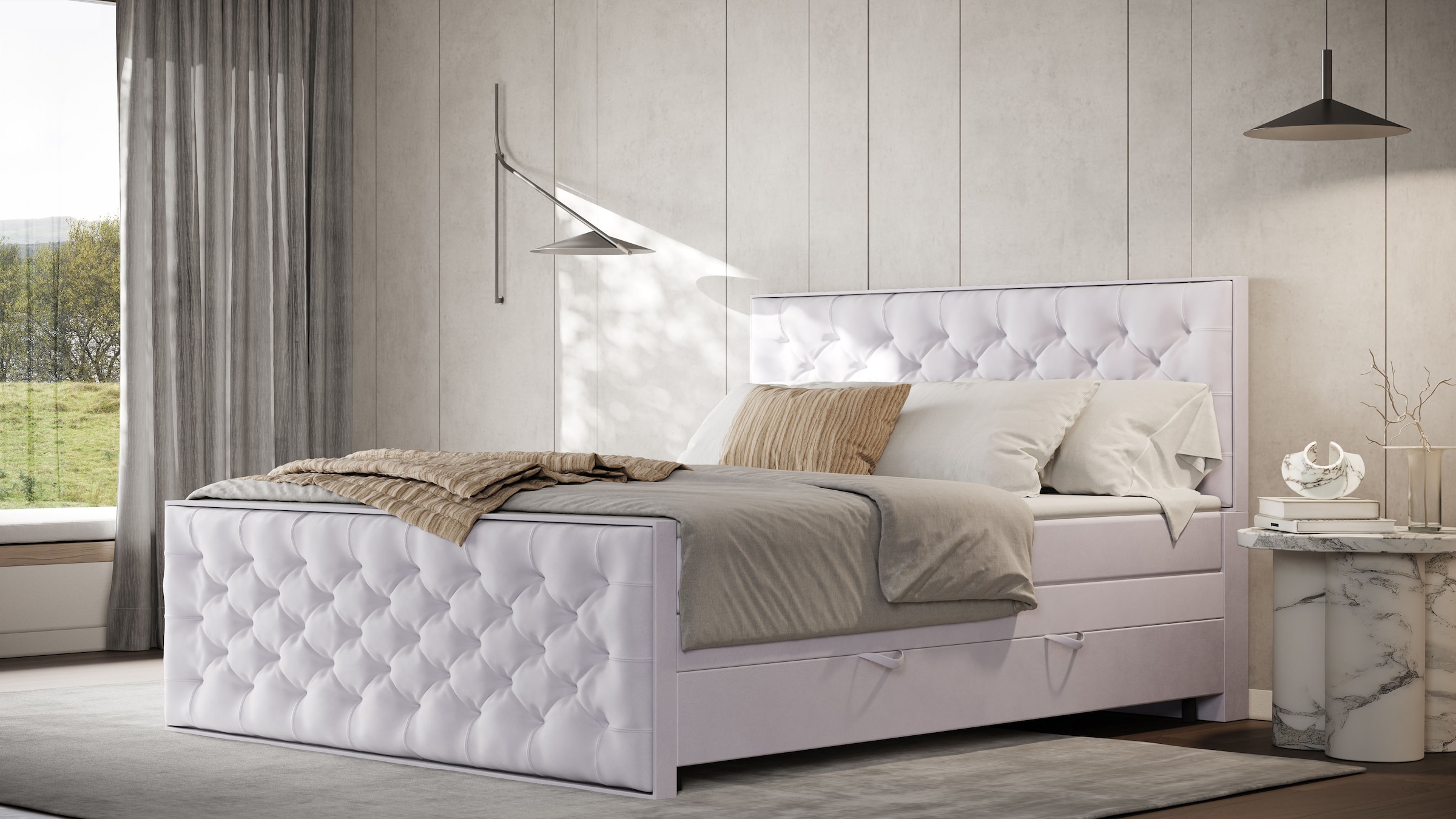 FORTE Boxspringbett »Lanciano Max inkl. zwei Bettkästen und Kaltschaum Topper«, und einer 7-Zonen-Tonnentaschenfederkernmatratze H2/H3