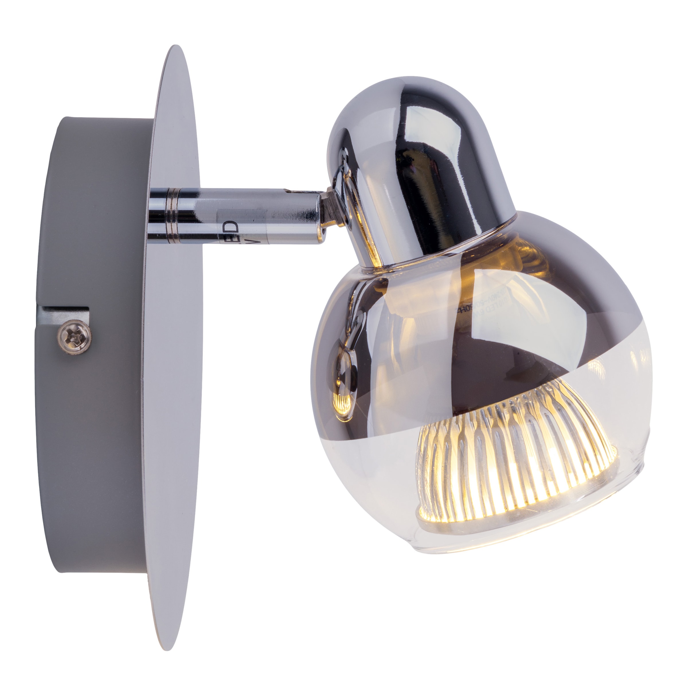 näve Wandstrahler »Boccia« GU10 1 Stk. Warmweiß 1flg. incl. LED GU10 6W, chrom, Glasschirm, verstellbarer Spot, D:14cm