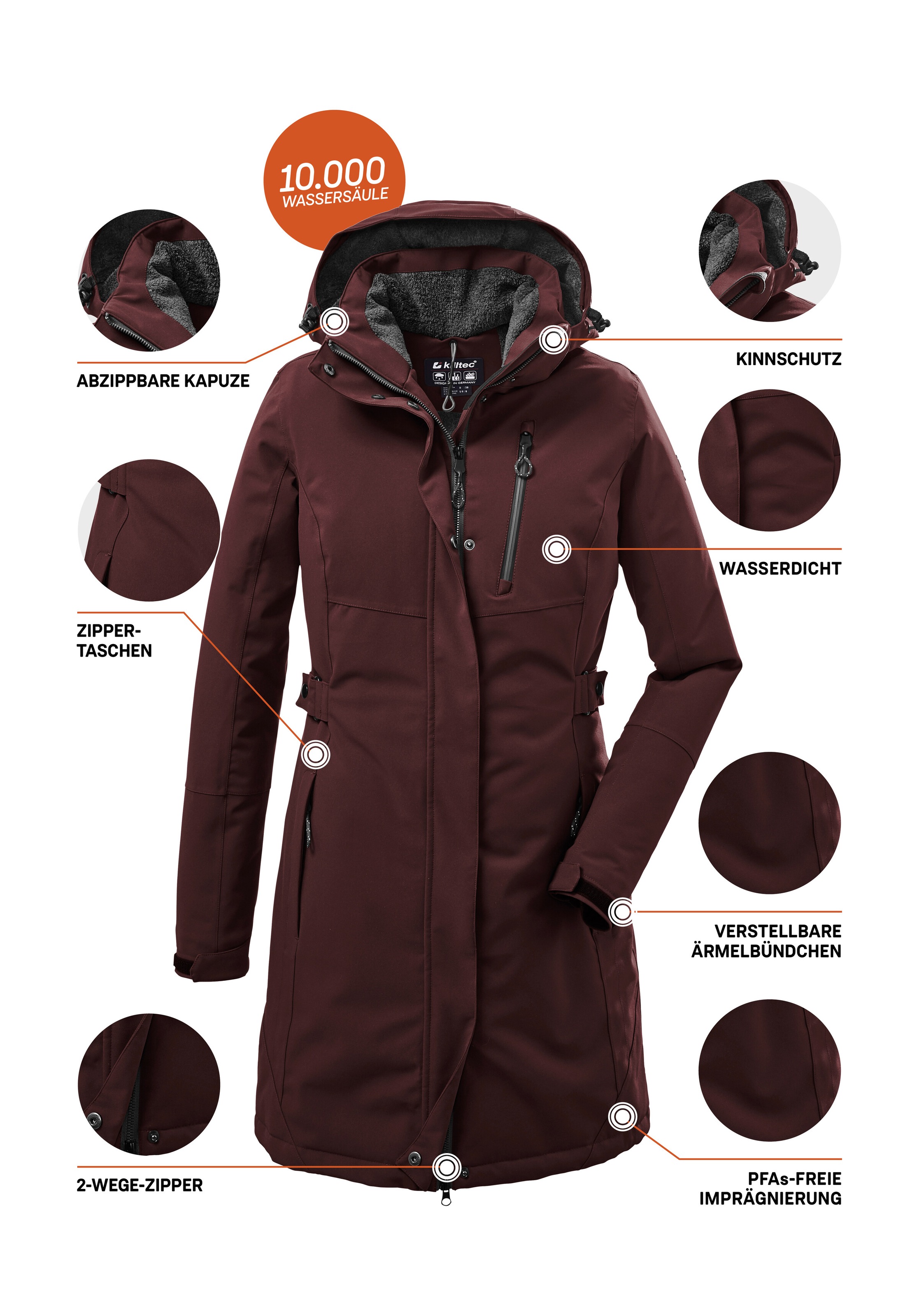 Killtec Parka »KOW 165 WMN PRK«, Wasser- und winddichter Parka mit Teddyfleece und abnehmbarer Kapuze