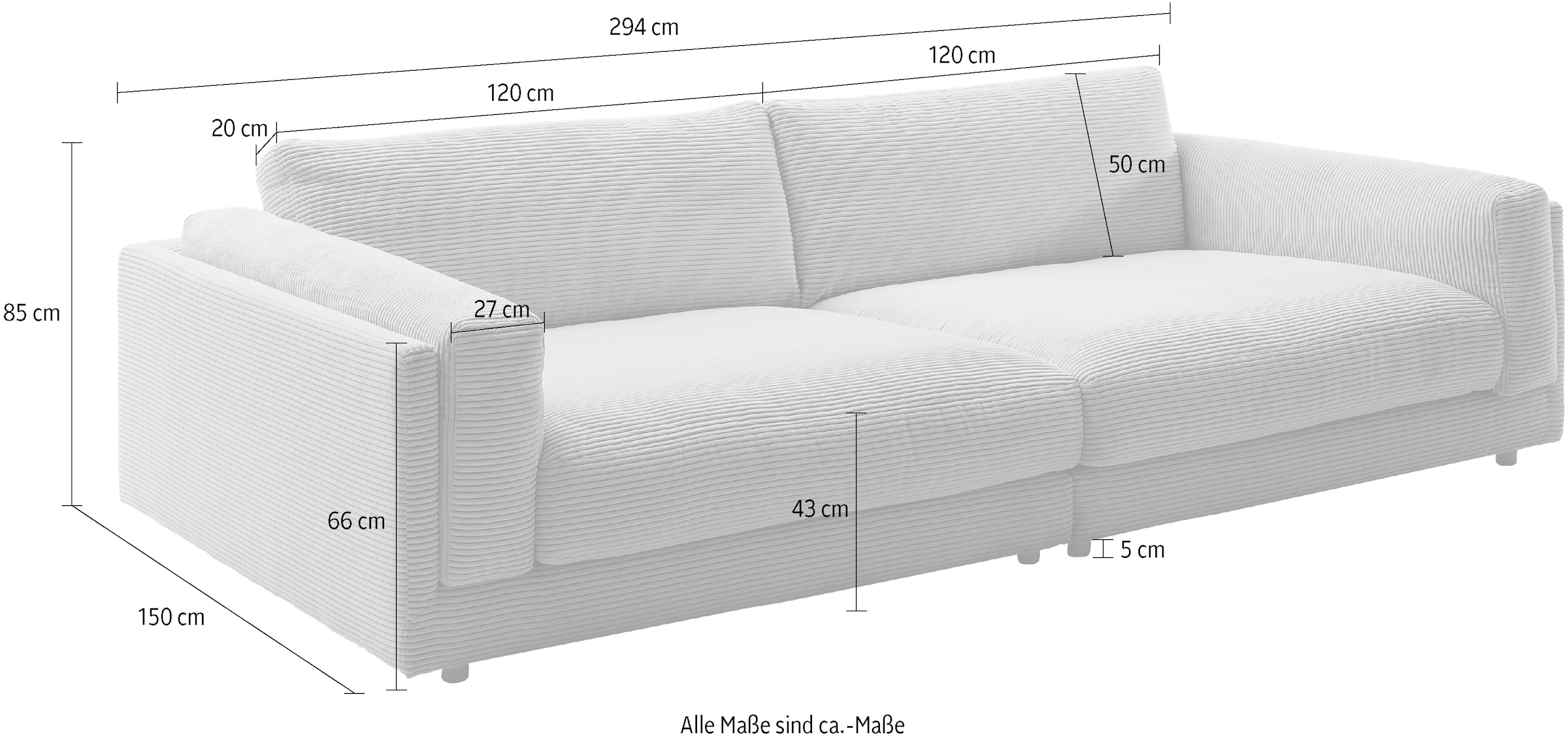 3C Candy Big-Sofa »Karalis mit extra großer Sitztiefe, elegantes Mega Sofa zum Relaxen,«, auch in Cord- oder Leder-Bezug, lose Kissen, loungige Bequemlichkeit