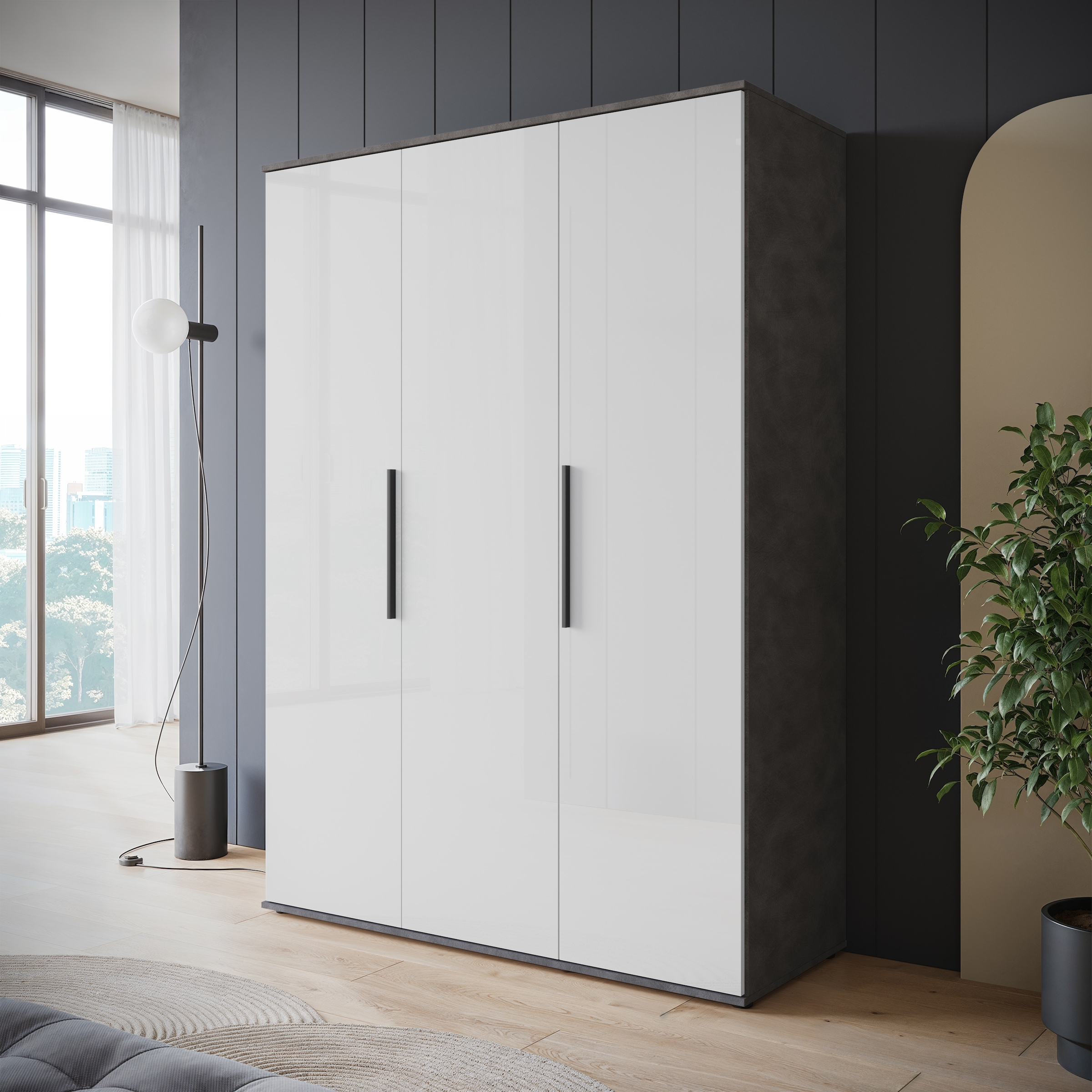 INOSIGN Kleiderschrank »LAGOS Wäscheschrank, Garderobe, schwarze Griffe, Made in Europe«, Moderner Drehtürenschrank, FSC-zertifiziert, Schlafzimmerschrank