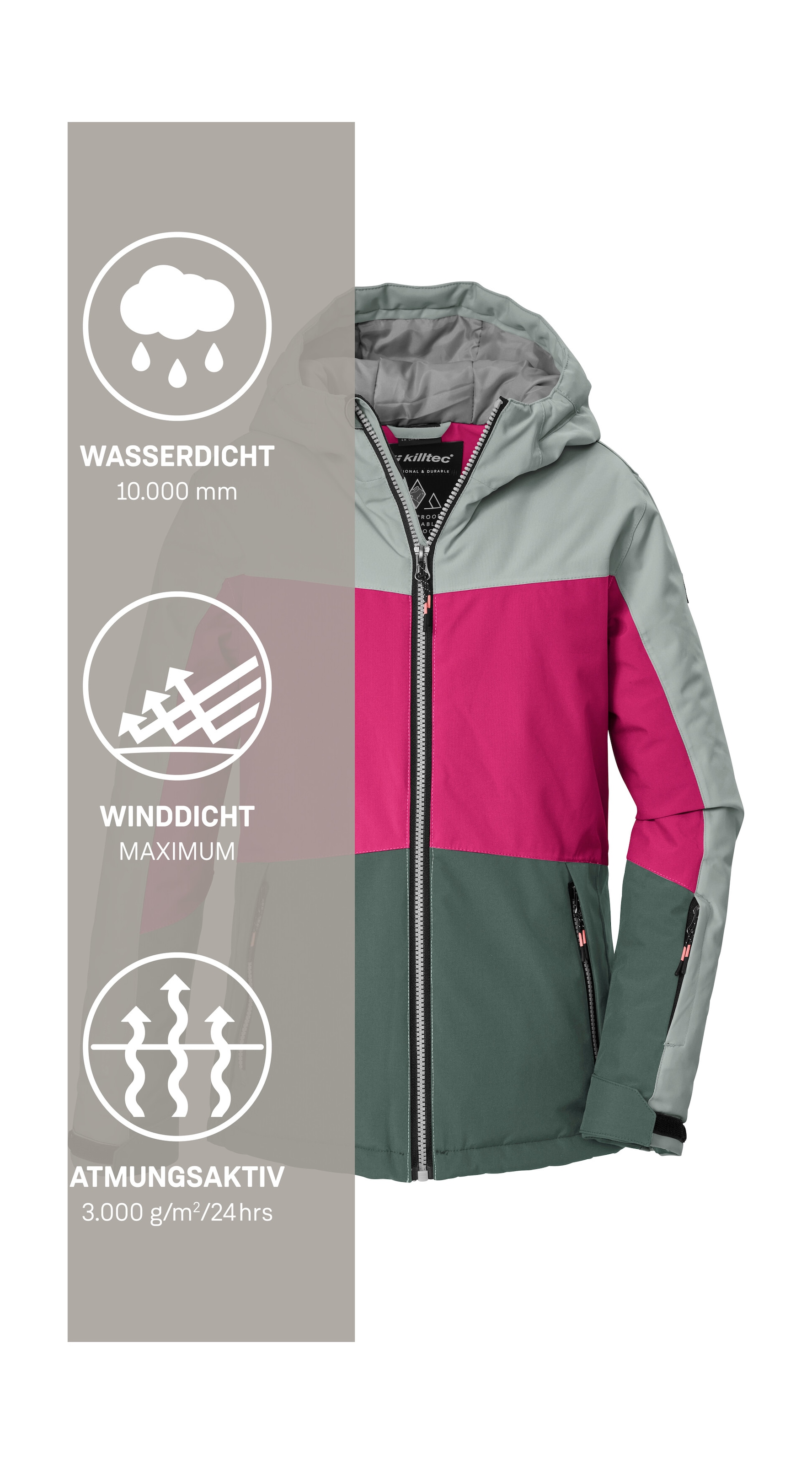 Killtec Skijacke »KSW 198 GRLS SKI JCKT« Wind- und wasserdichte Skijacke mit Colourblock-Design